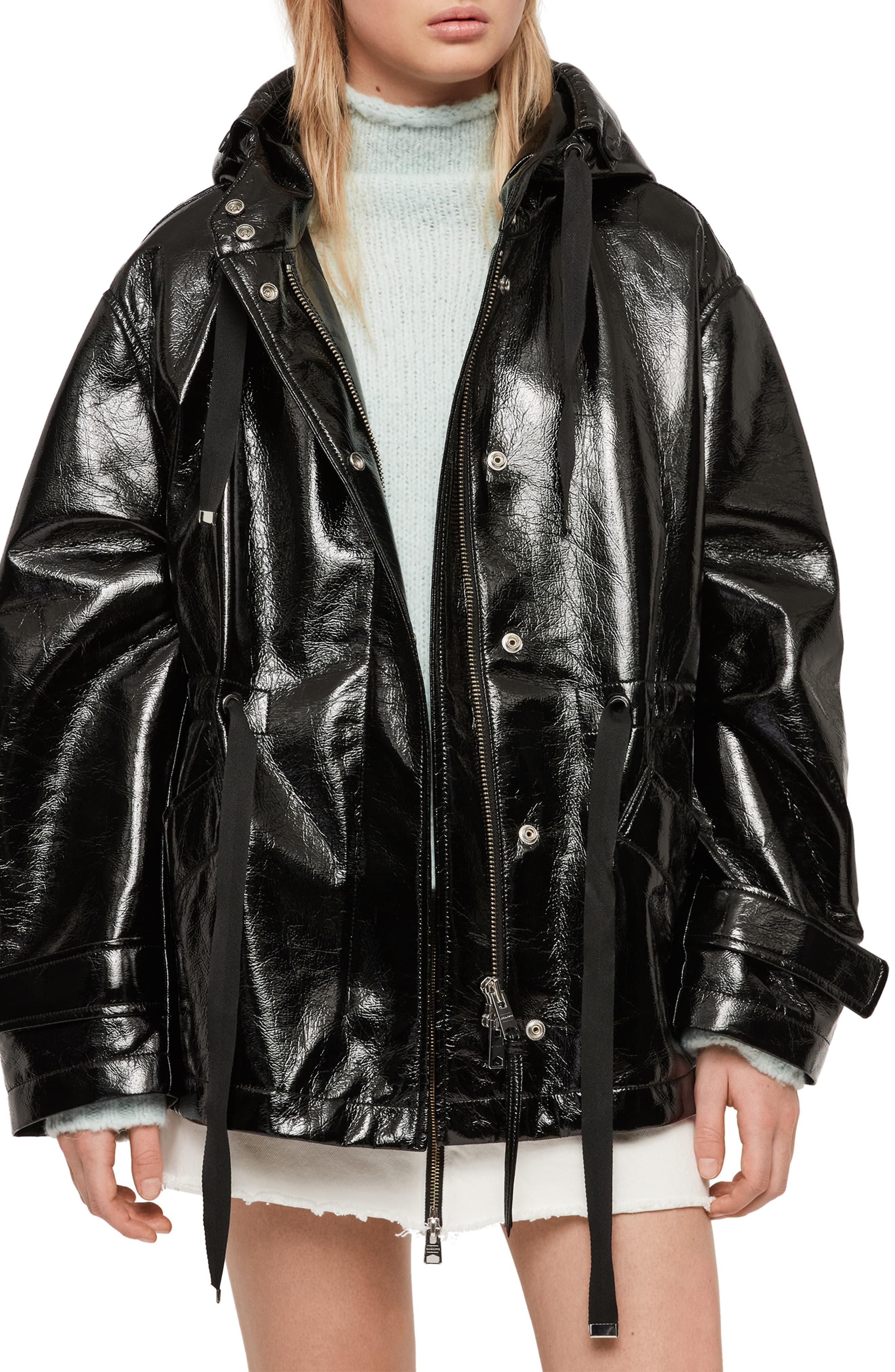 black shiny leather jacket