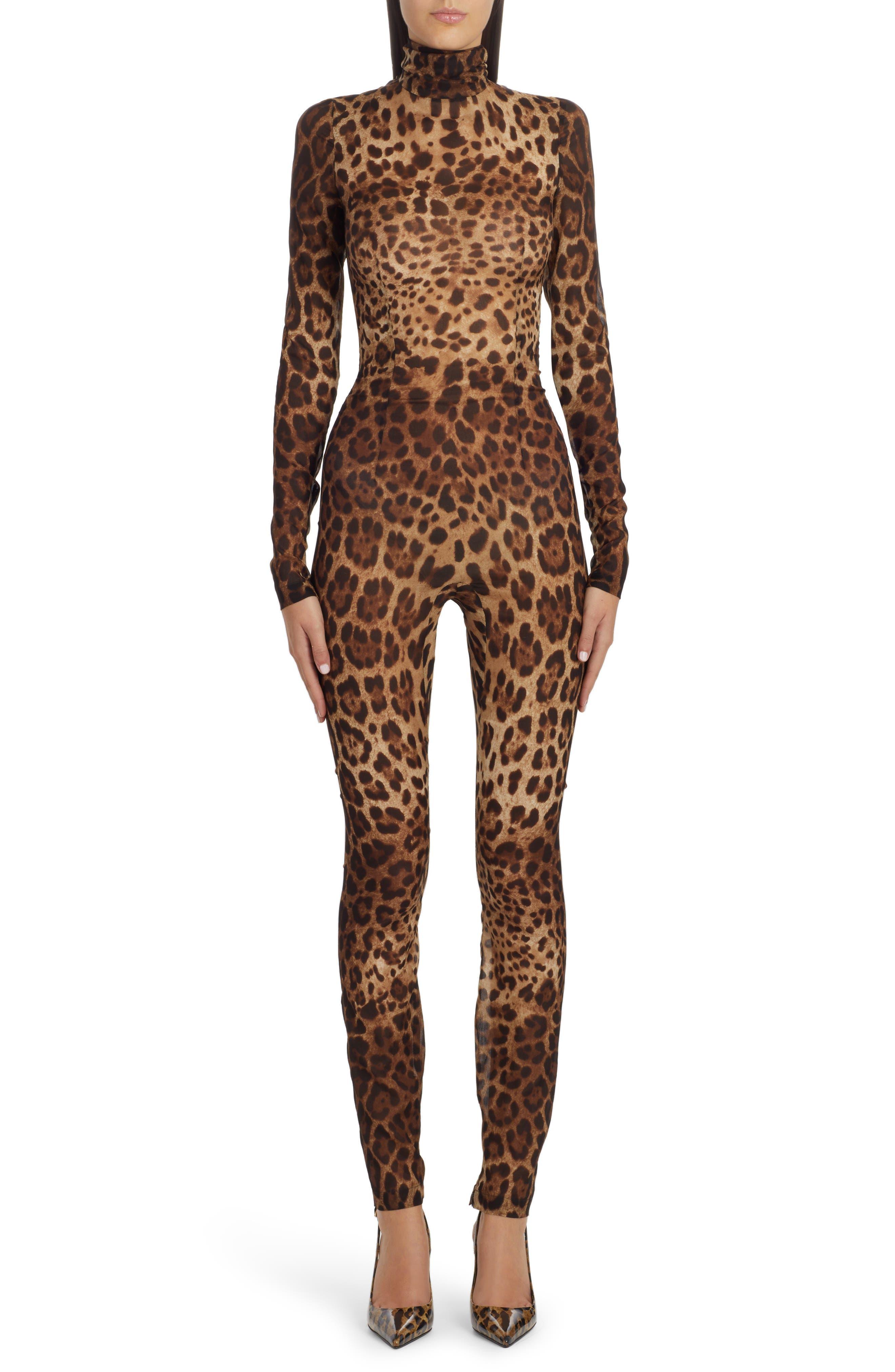 Dolce & Gabbana Kim Leopard Print Silk Stretch Chiffon Catsuit | Lyst