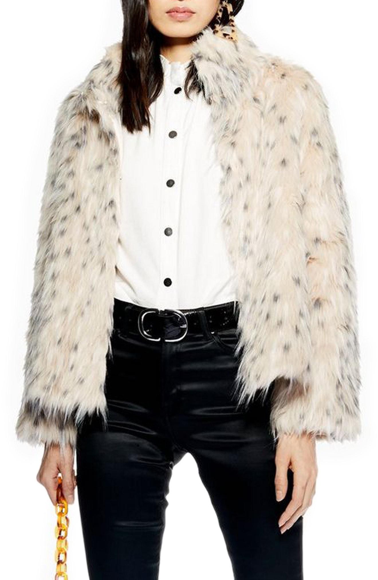 topshop leopard faux fur coat