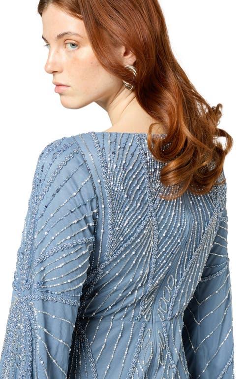 MARYISA Modest Embellished Sequin Beaded Maxi Dress With Long