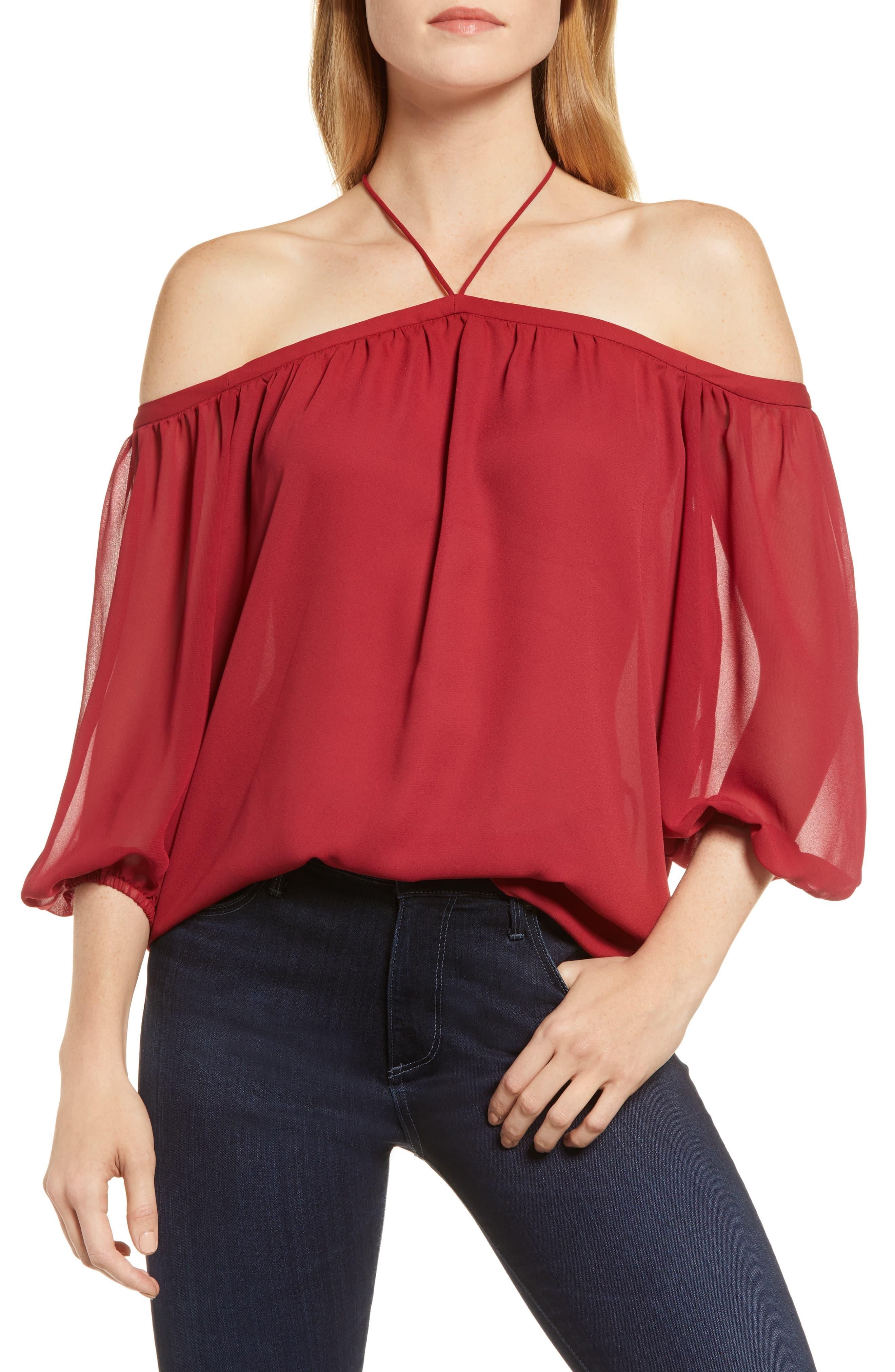 1.STATE Off The Shoulder Sheer Chiffon Blouse in White - Lyst