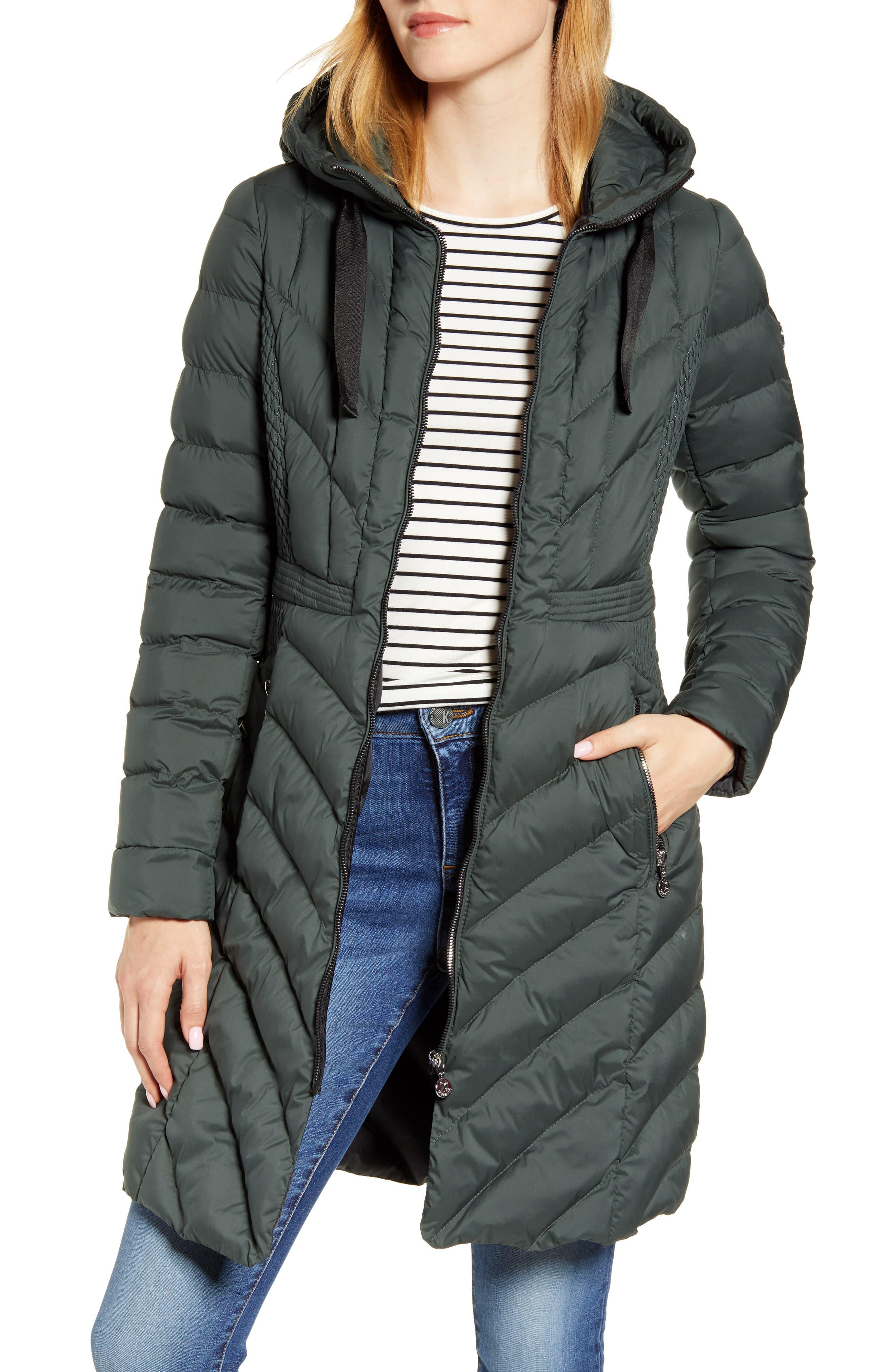 Bernardo Synthetic Packable Hooded Walker Coat, Green Lyst