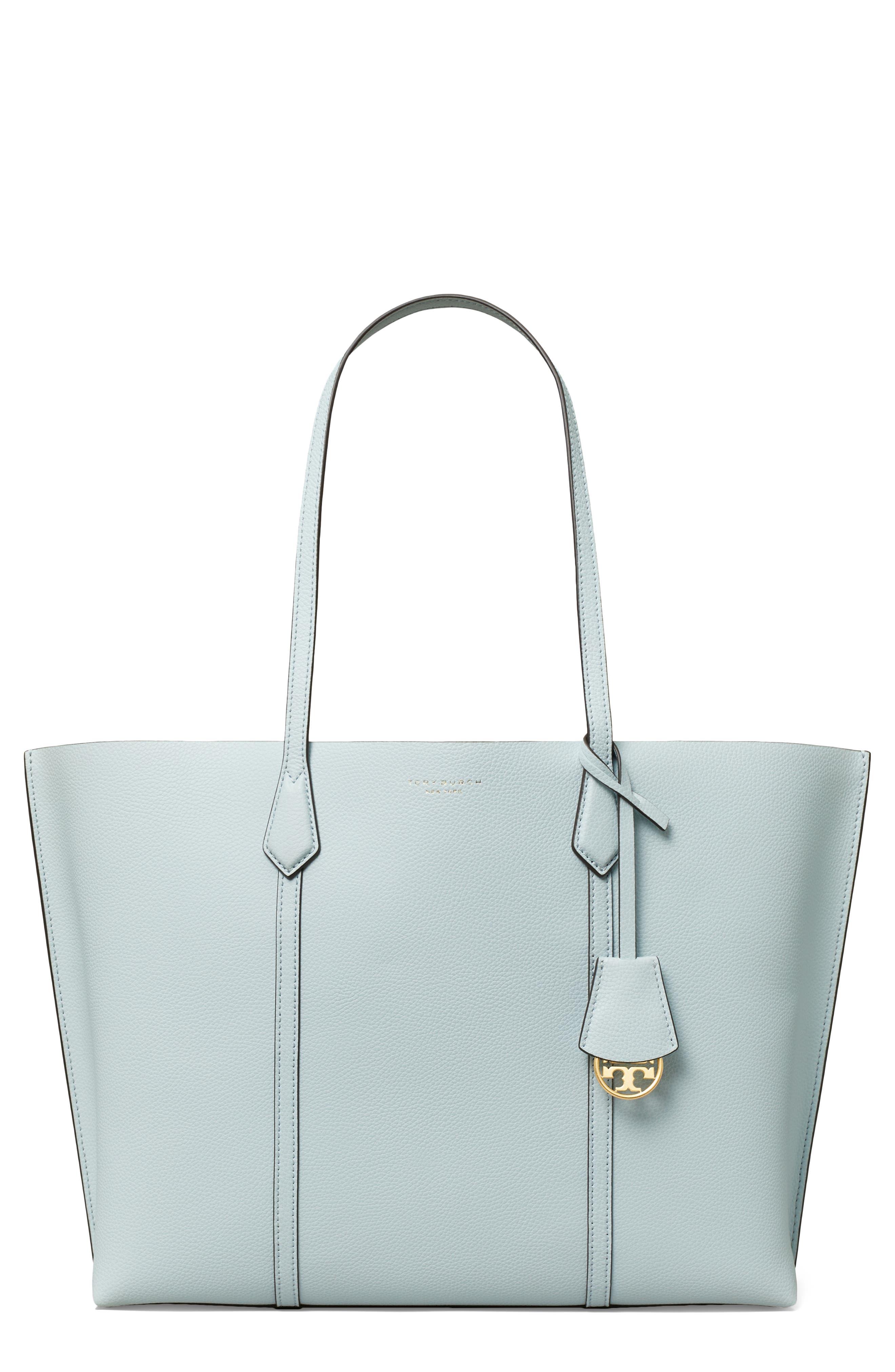 Tory Burch Perry Leather Tote Bag In Grey