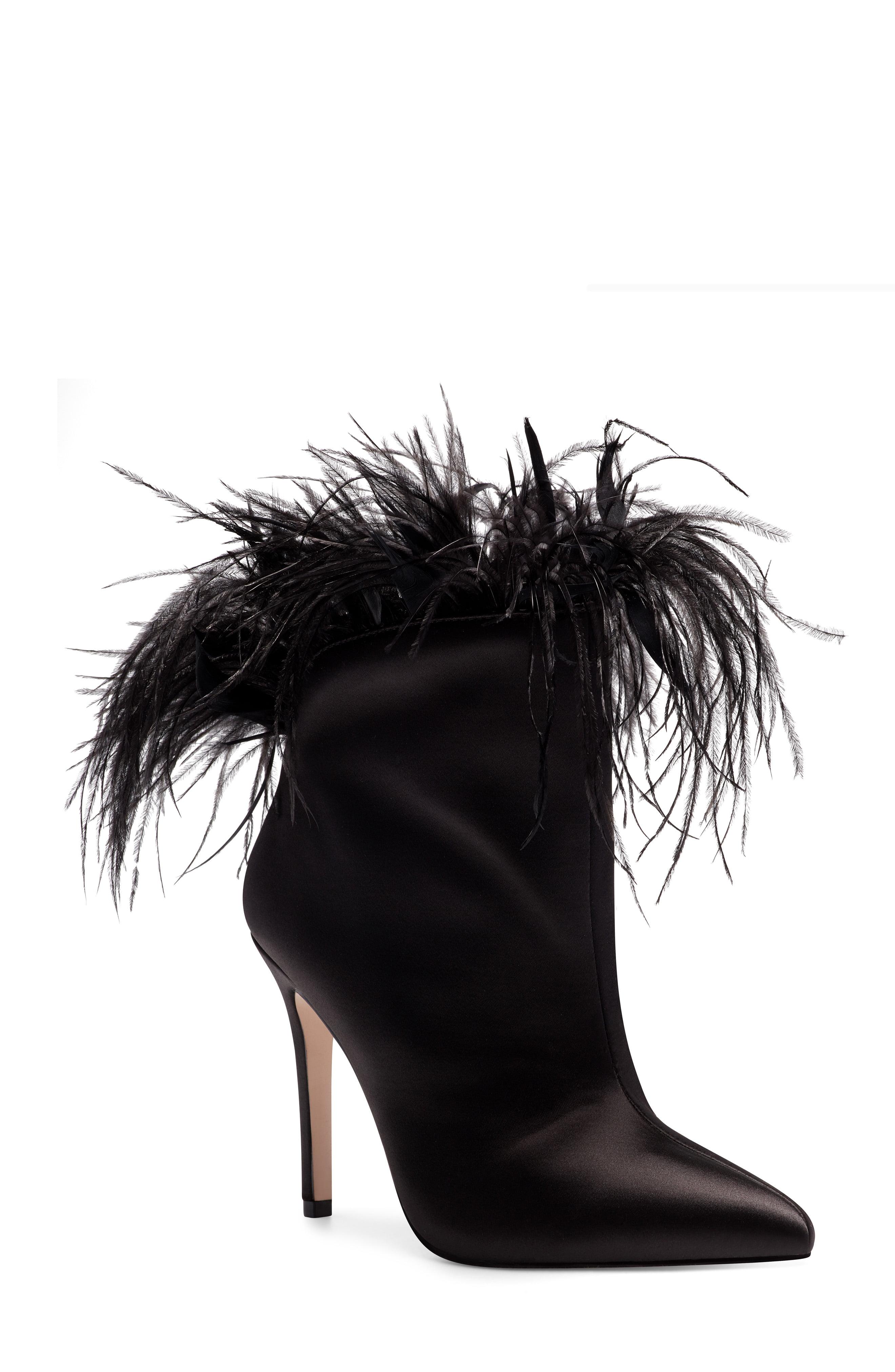 Jessica Simpson Prixey Feather Trim Pointed Toe Bootie in Black | Lyst