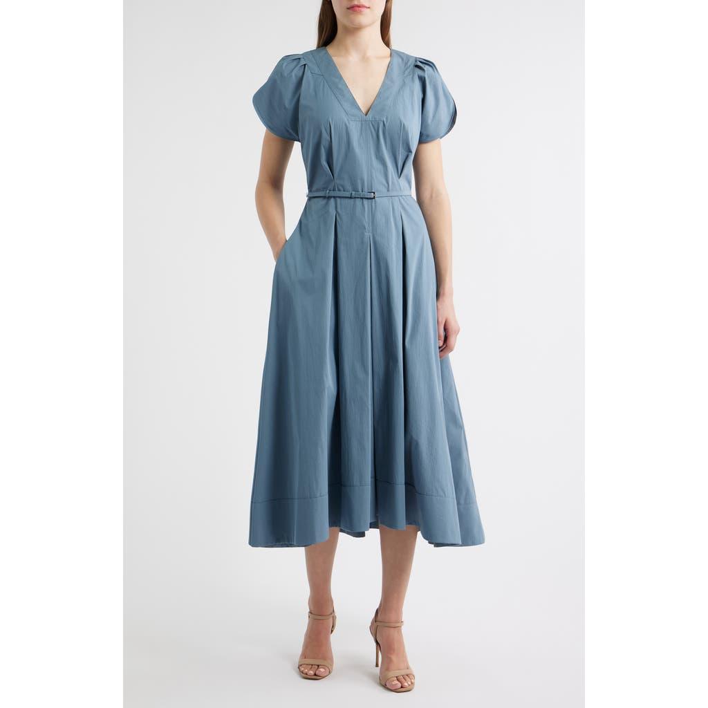 boss dress blue Demnilia Belted Cotton Blend Midi in Dantela Midi Dress in