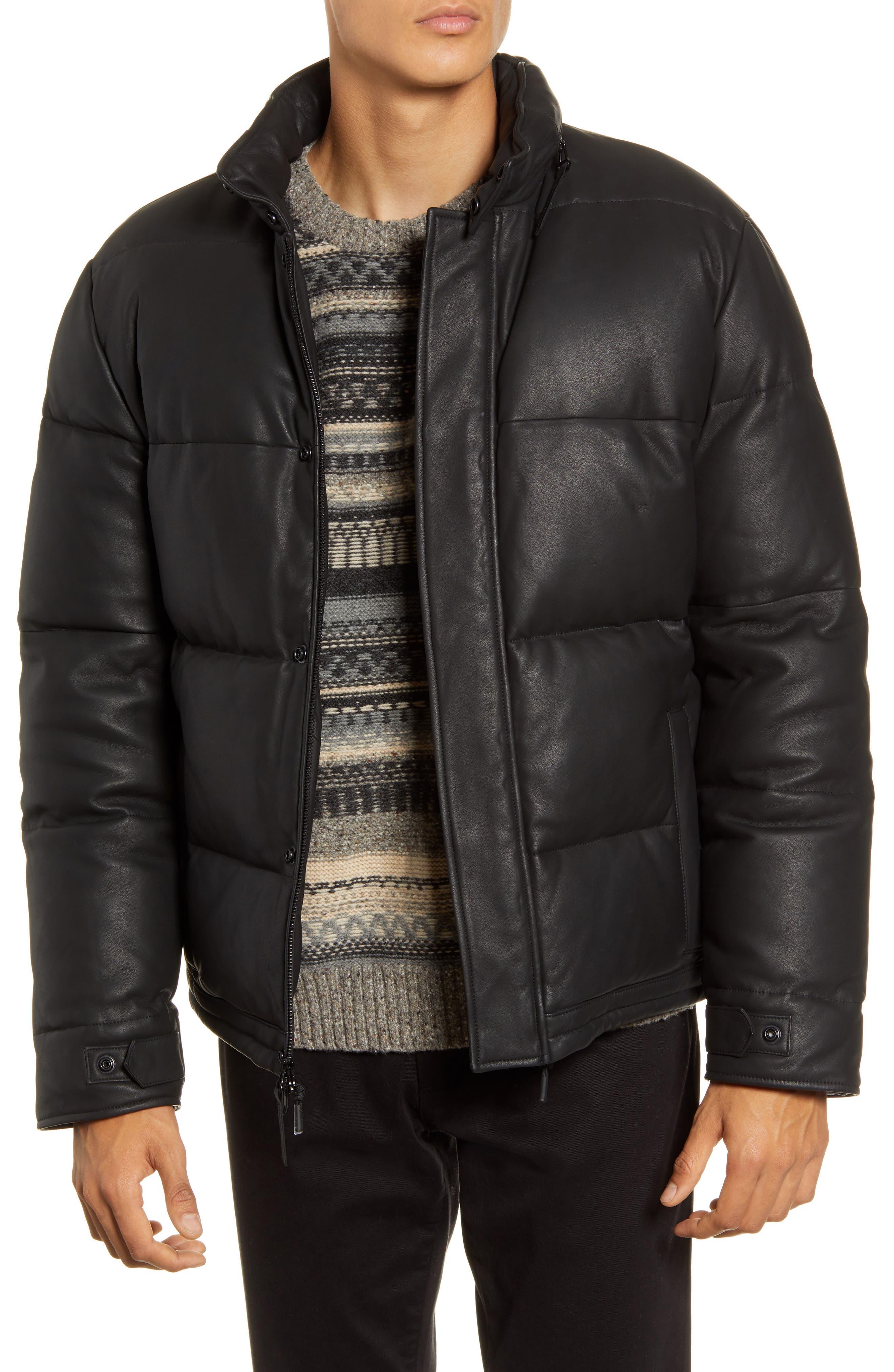 Vince Men's Down-filled Leather Puffer Jacket in Black for Men | Lyst