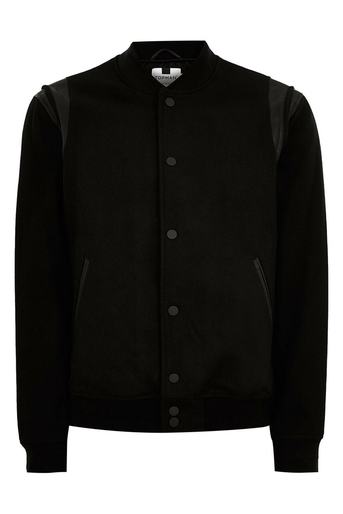 TOPMAN Wool Blend Varsity Jacket in Black for Men - Lyst