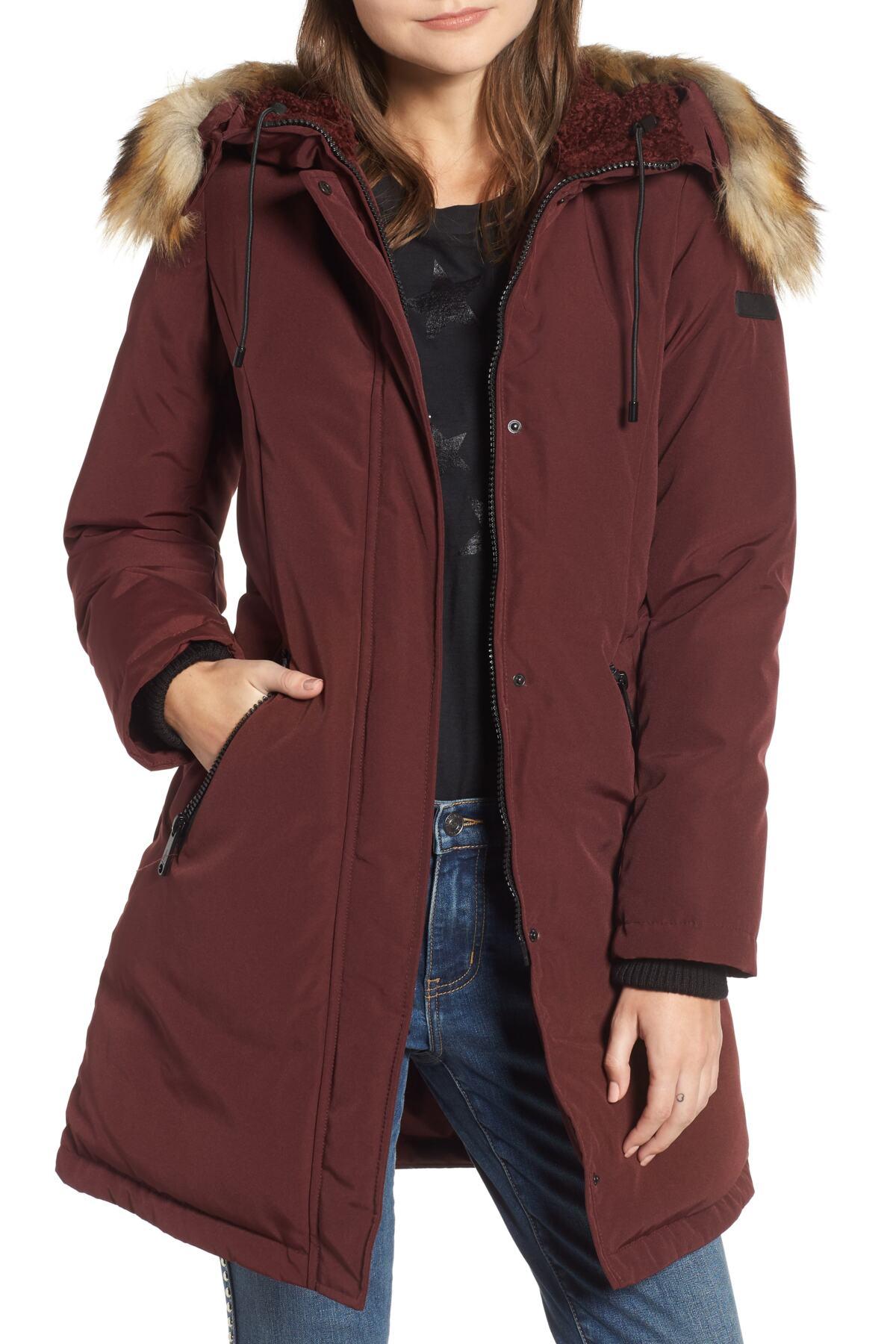 sam edelman parka jacket with faux fur hood