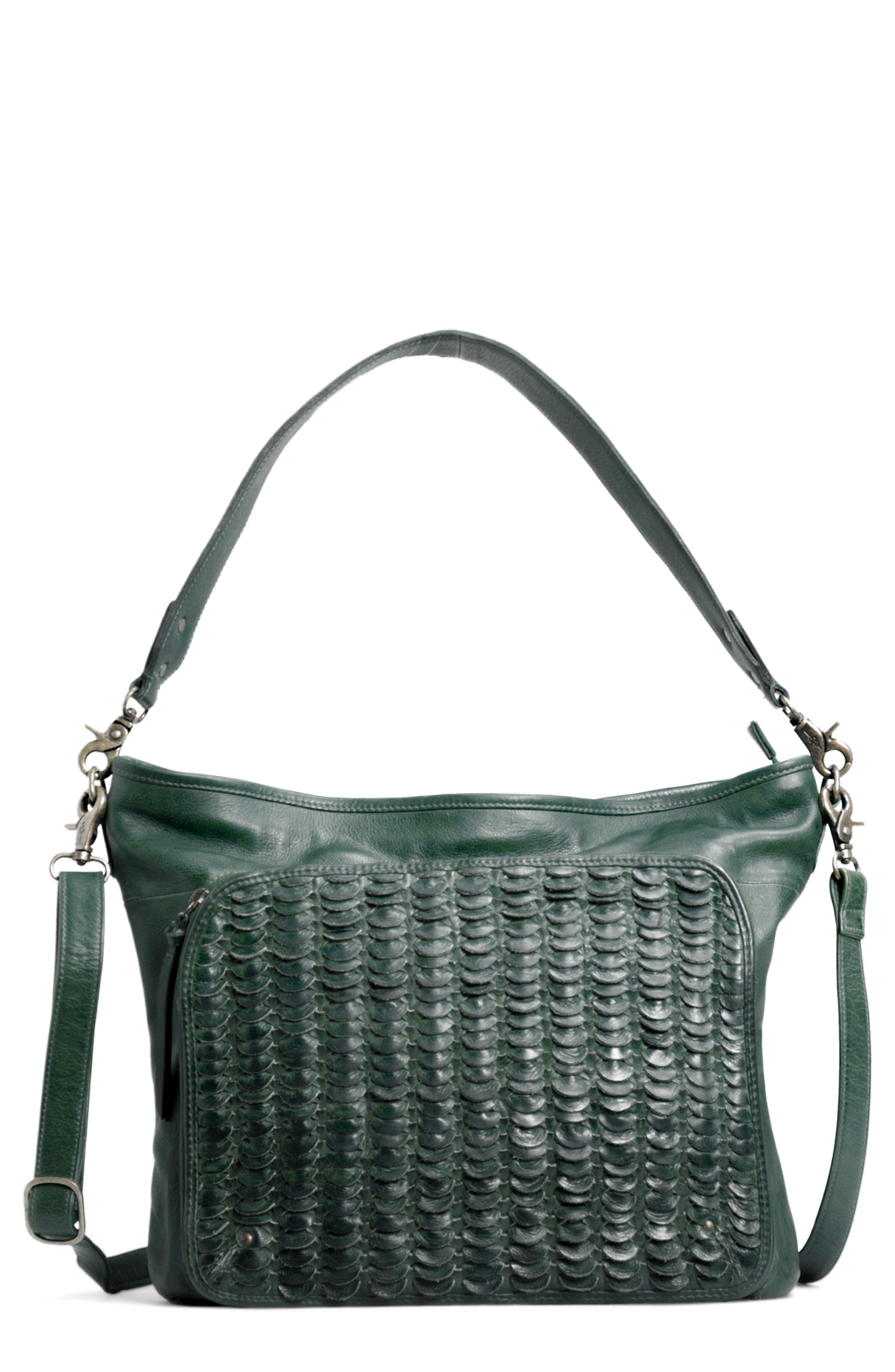 Hobo handbag, Lambskin & gold-tone metal, green — Fashion