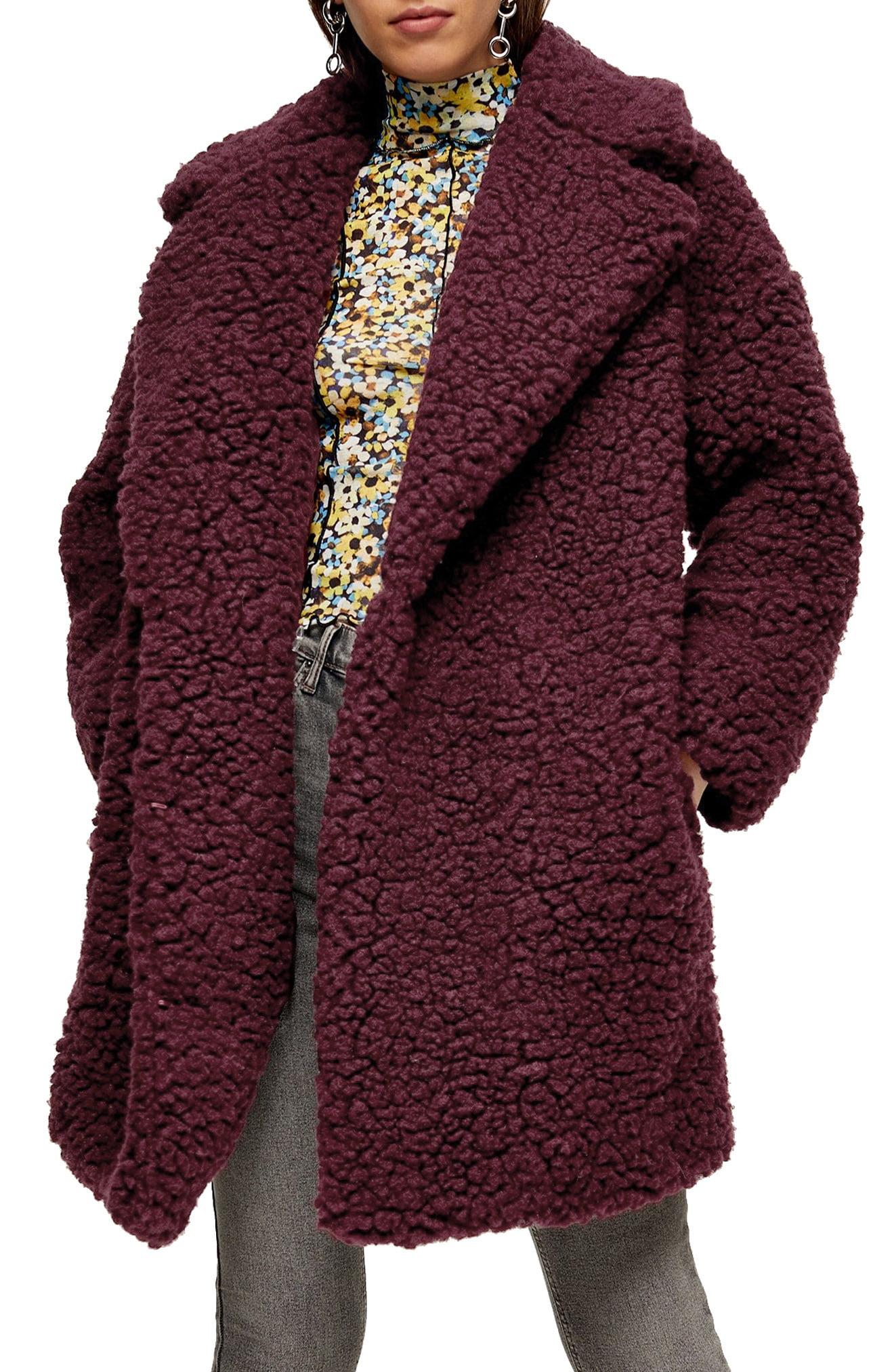 maroon teddy coat