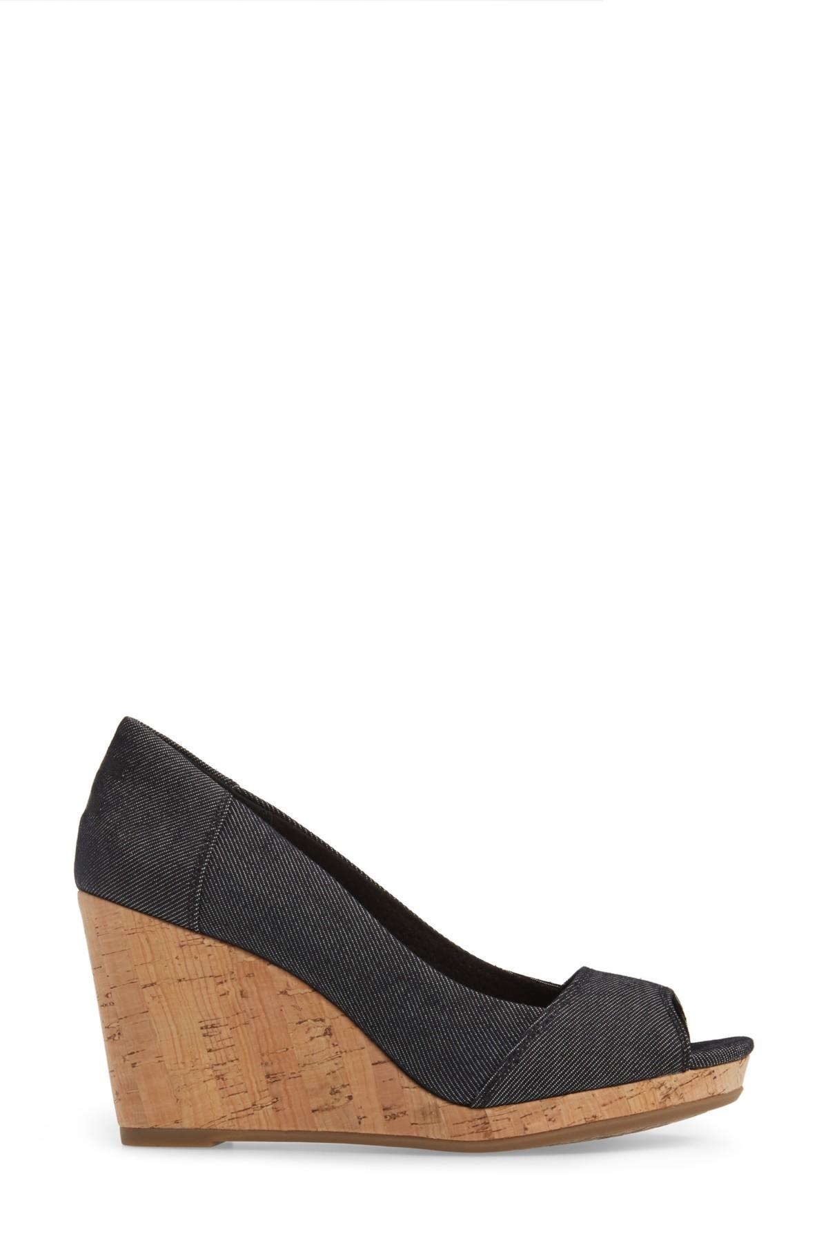 TOMS Stella Wedge (black Denim) Wedge Shoes | Lyst
