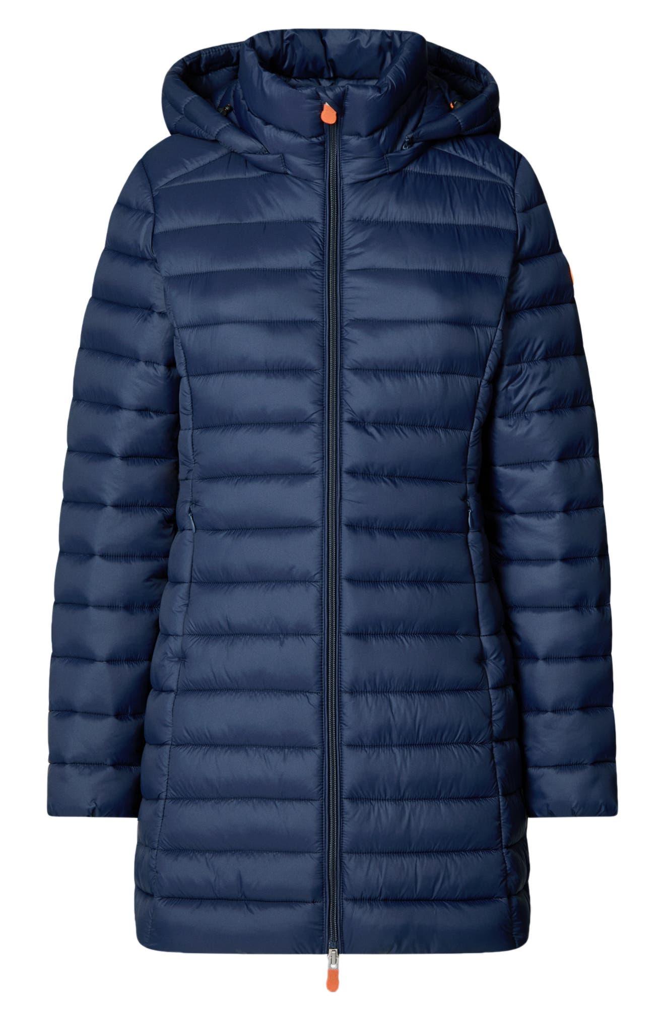 Save The Duck Carol Water Repellent Long Puffer Coat With Removable Hood In  Navy At Nordstrom Rack in Blue | Lyst