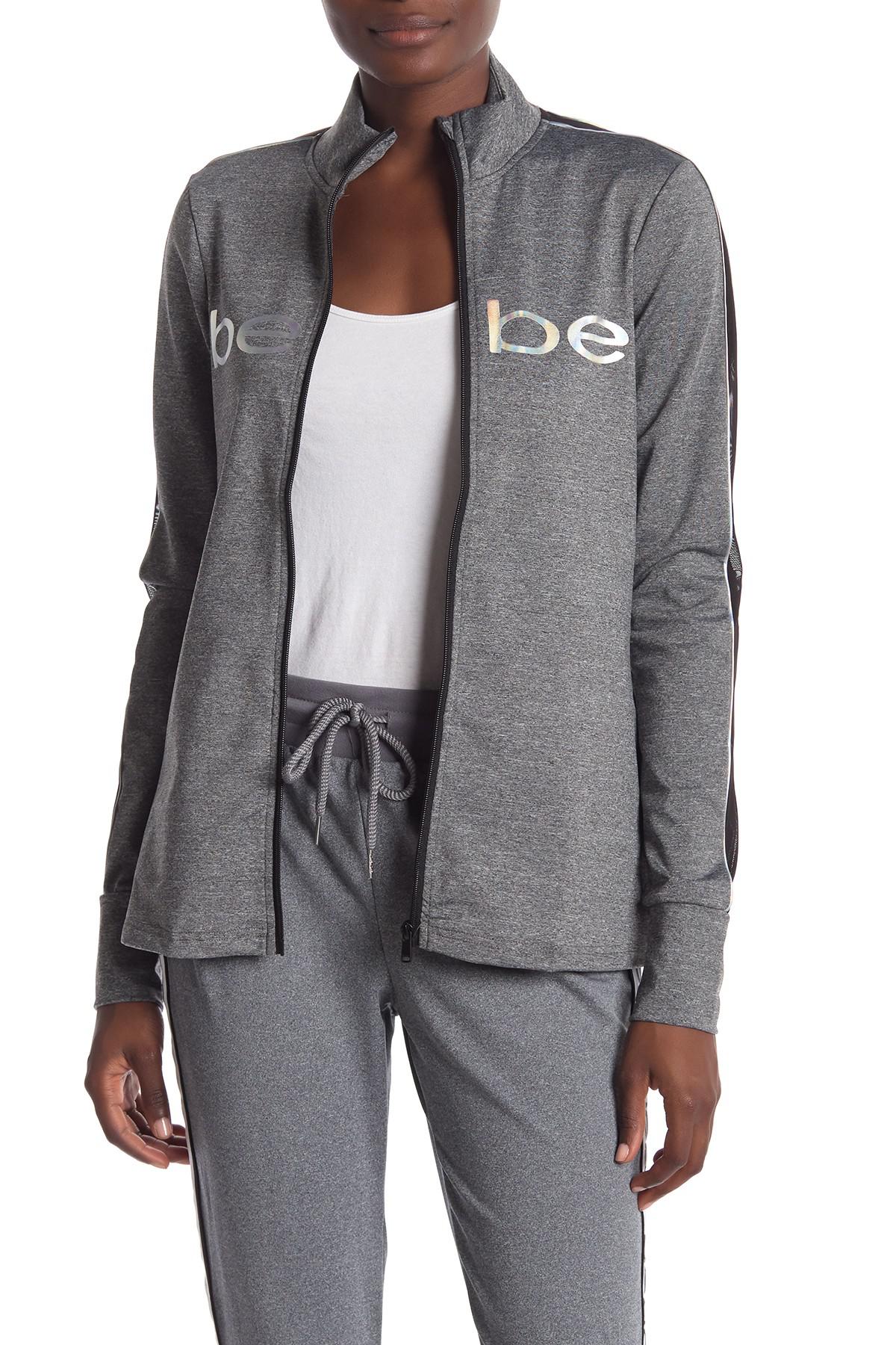 Bebe Synthetic Sport Tech Reflector Logo Jacket In Gray Lyst