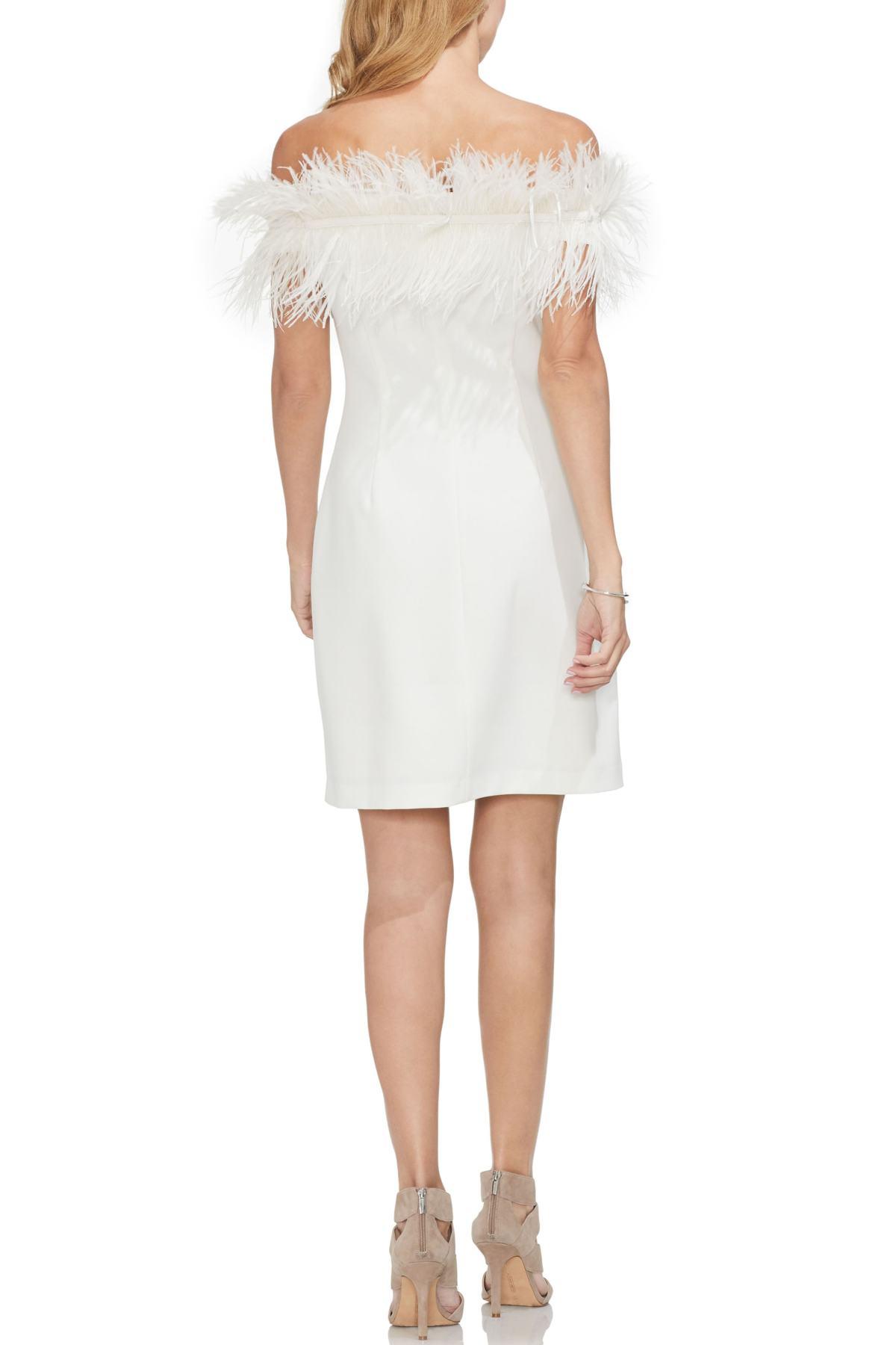 vince camuto feather trim dress