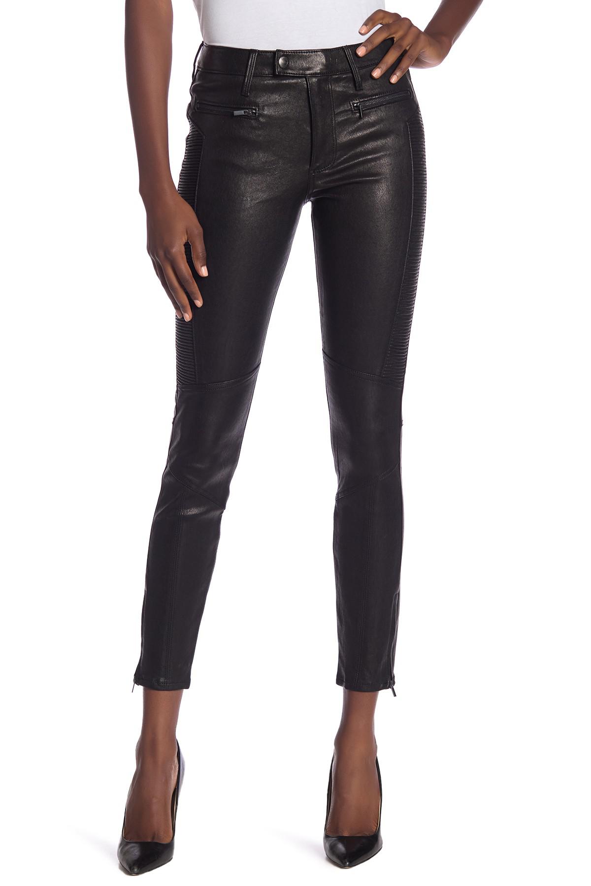 high rise leather jeans