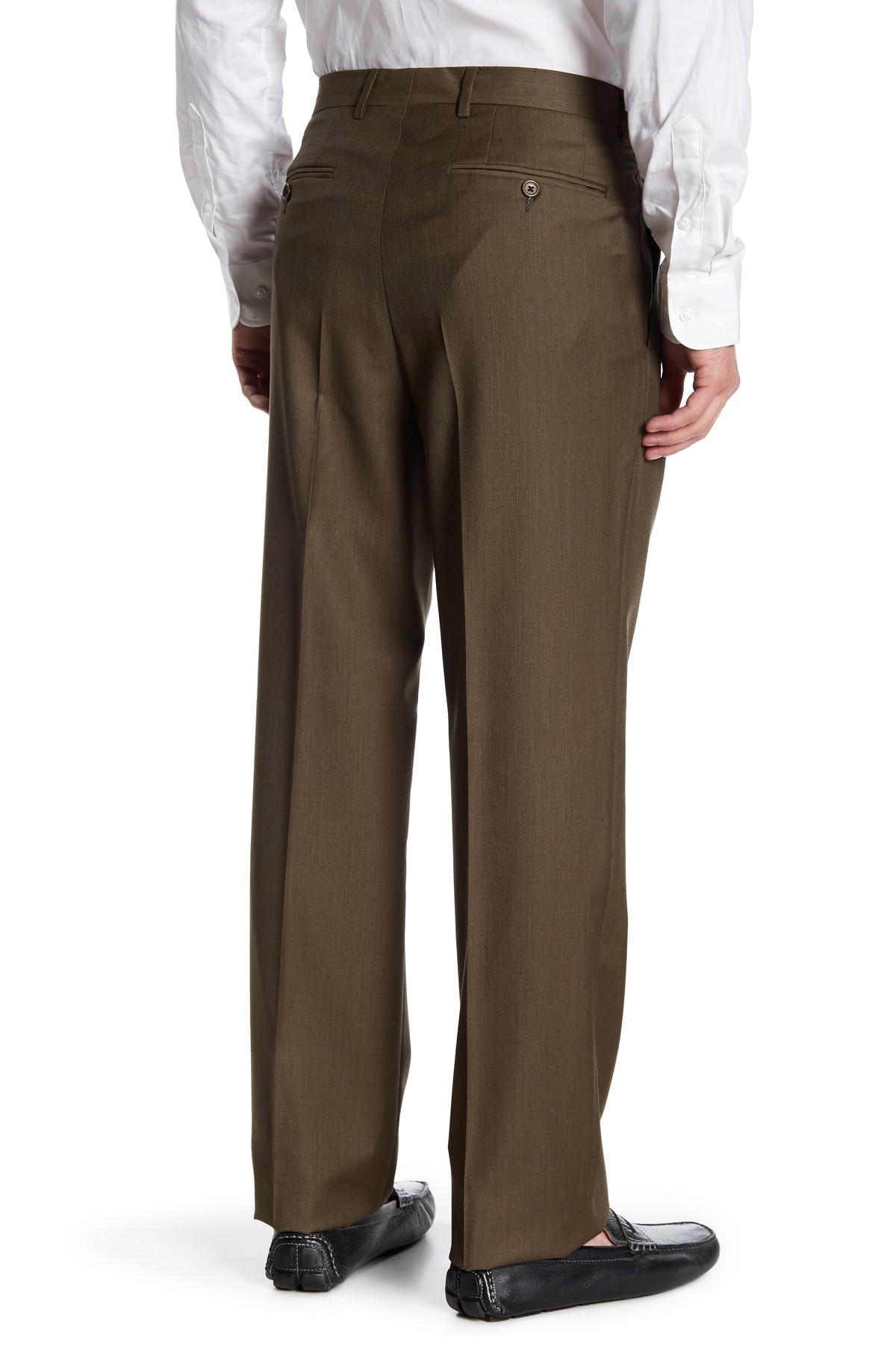 Santorelli 'luxury Serge' Double Pleated Wool Trousers in Green for Men