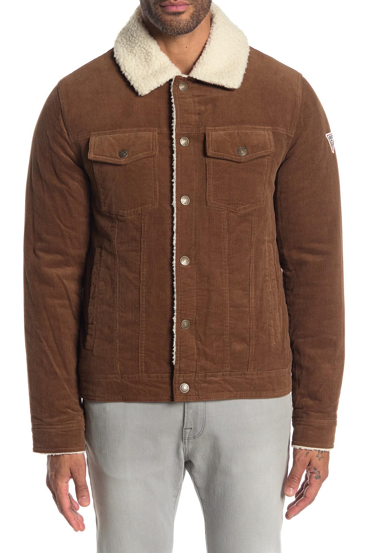 Guess Mens Corduroy Jacket with Sherpa Collar Jacket