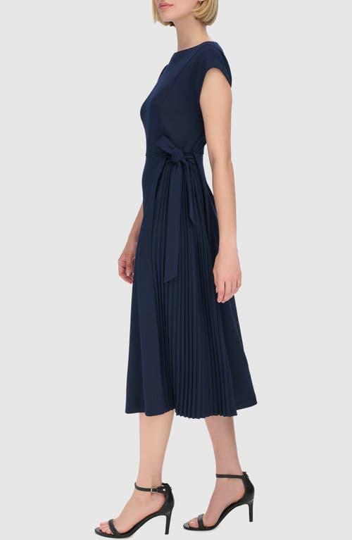 knee length dresses for ladies Kate Navy Stripe Cap Sleeve Midi Dress – Inherit Co main image 0