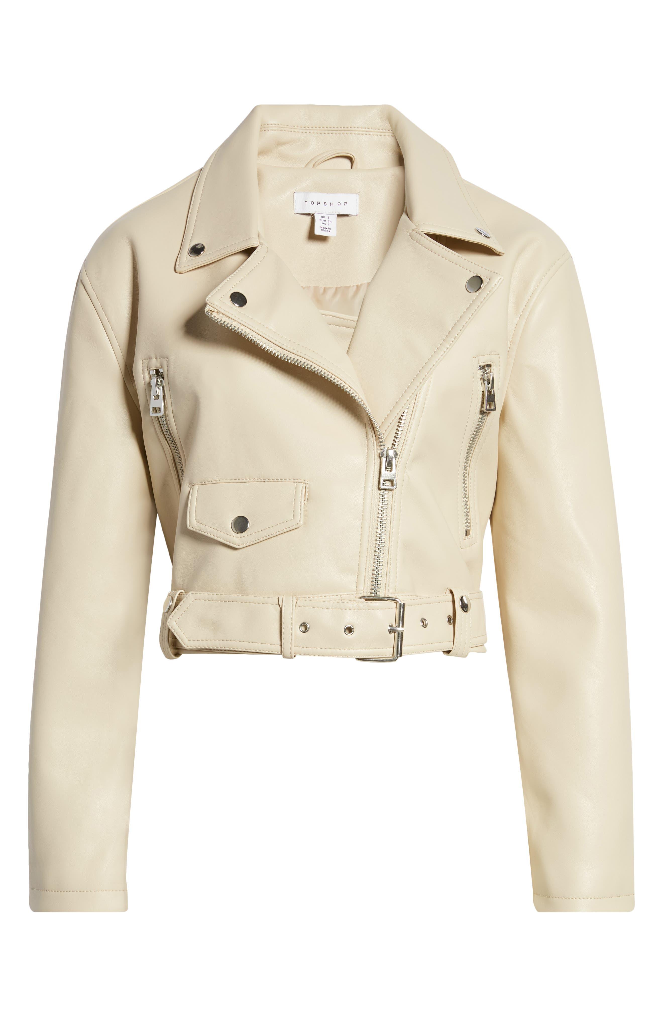 TOPSHOP Faux Leather Biker Jacket in Natural | Lyst
