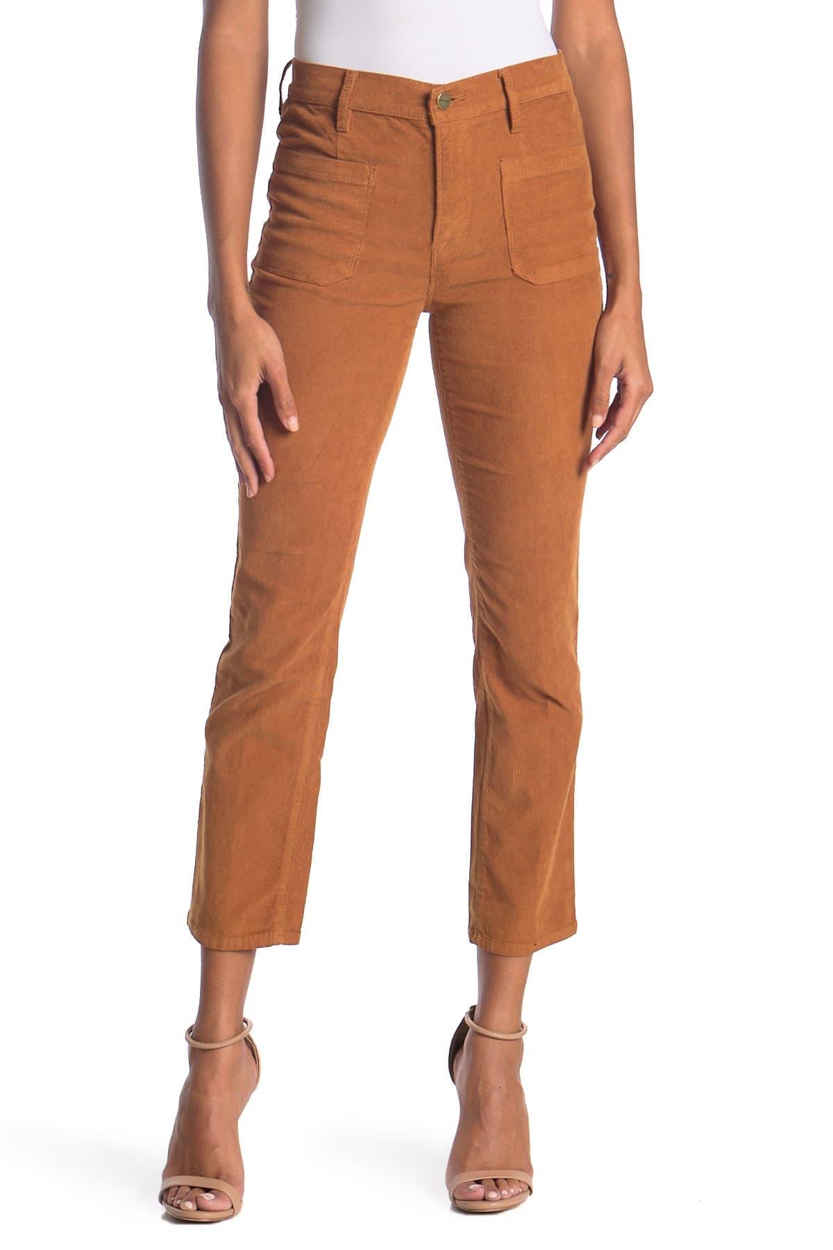 FRAME Le Cord Bardot Straight Ankle Crop Corduroy Pants in Brown