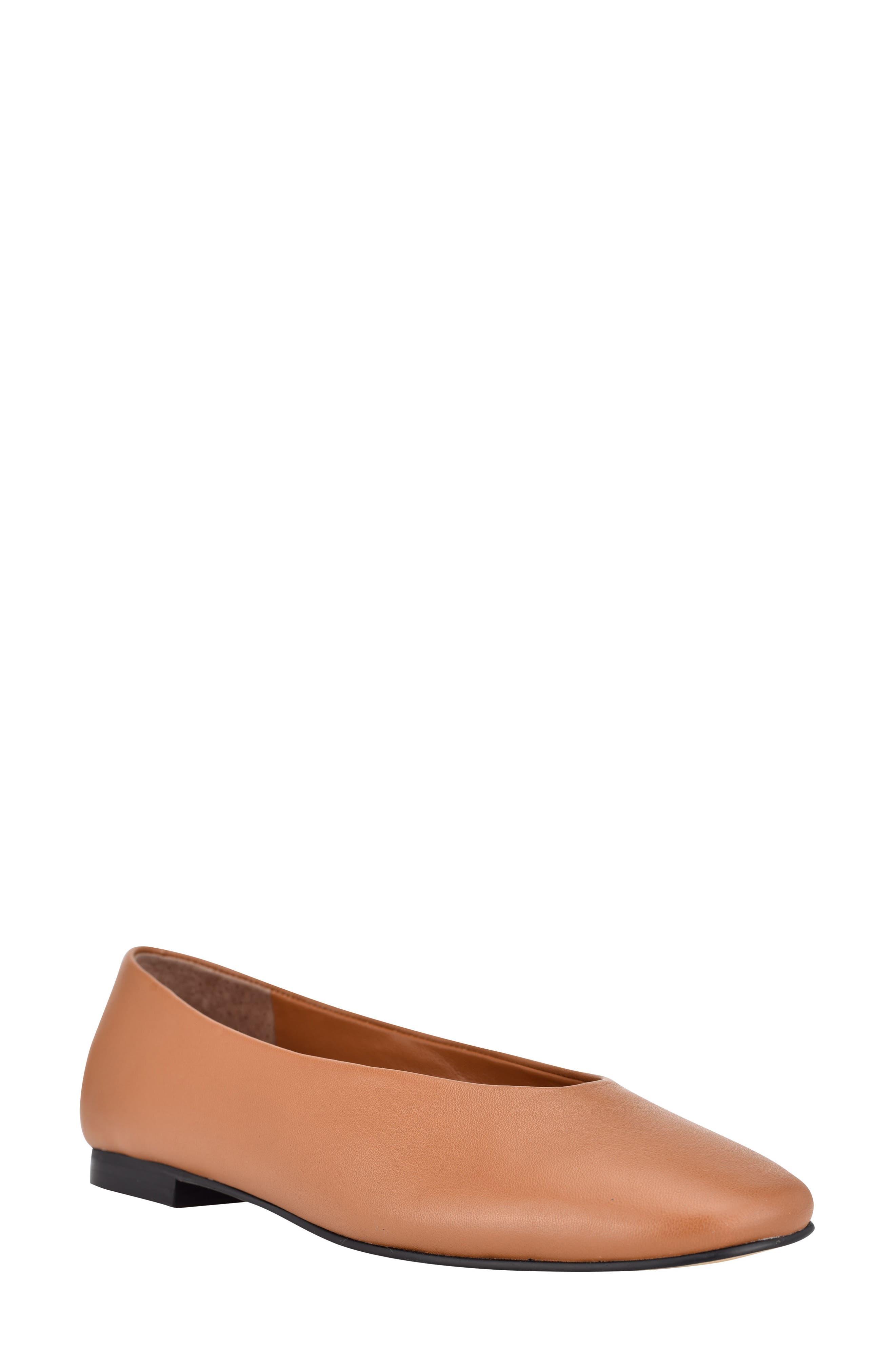 Calvin Klein Anete Flat In Brown Leather At Nordstrom Rack | Lyst