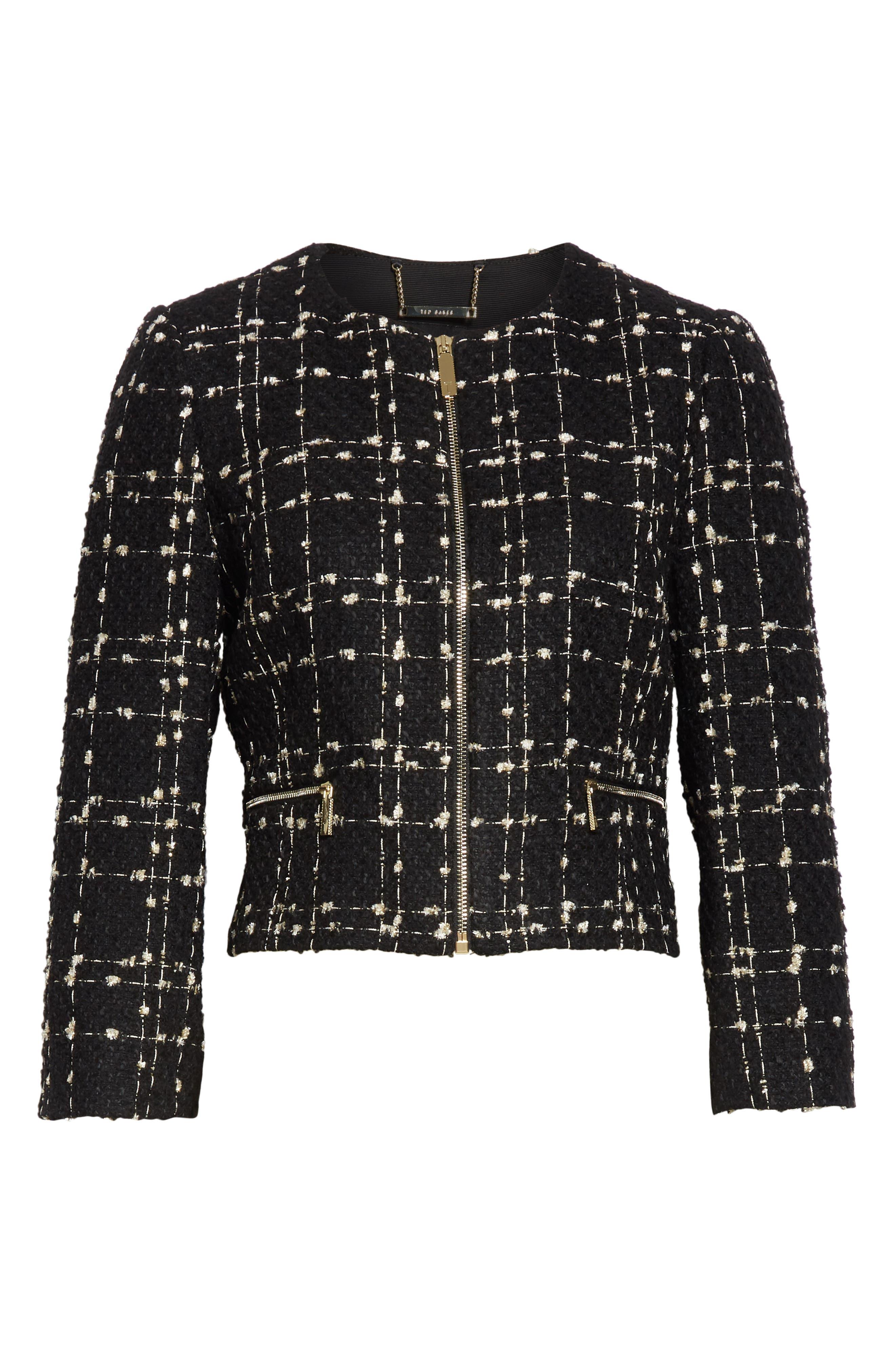 Ted Baker Tweed Charra Metallic Bouclé Crop Jacket In Black At
