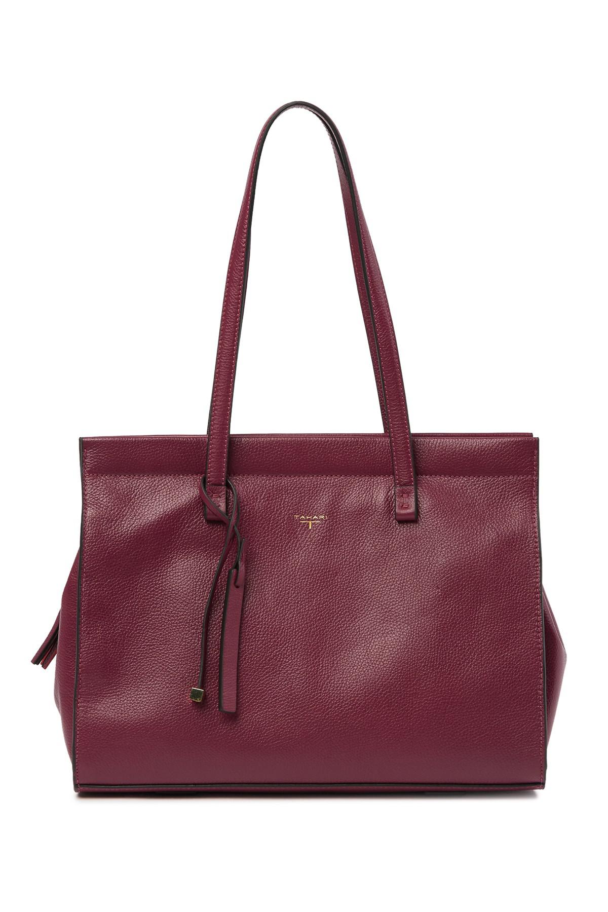 tahari kat leather tote