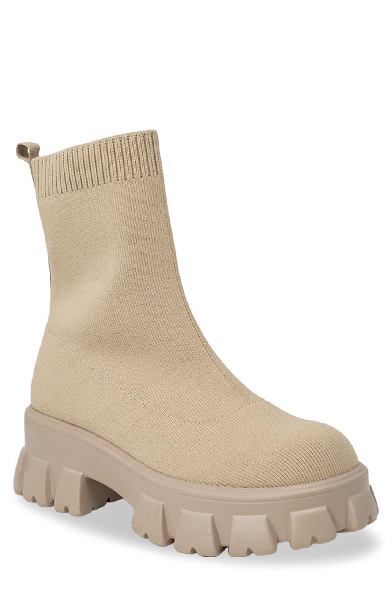 In Touch Footwear Chase & Chloe Rock Lug Sole Sock Boot In Nude At  Nordstrom Rack in Natural | Lyst
