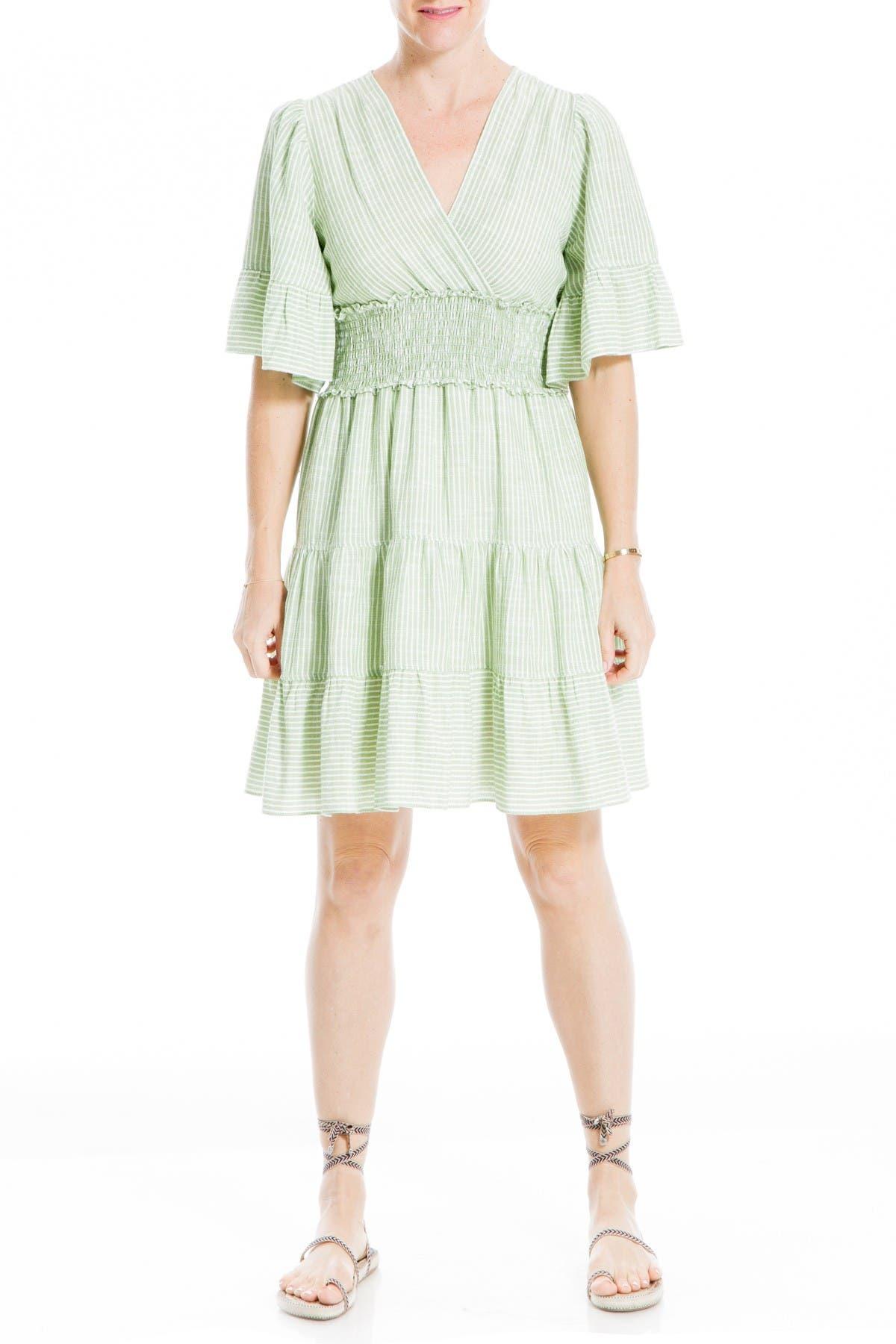 Max studio smocked waist stripe mini dress Clearance