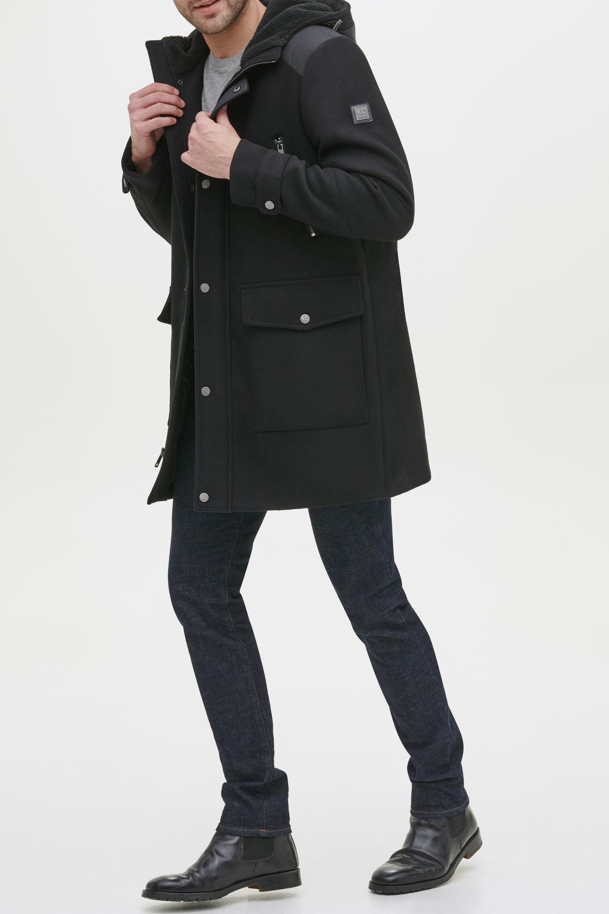 kenneth cole hooded mixed media coat
