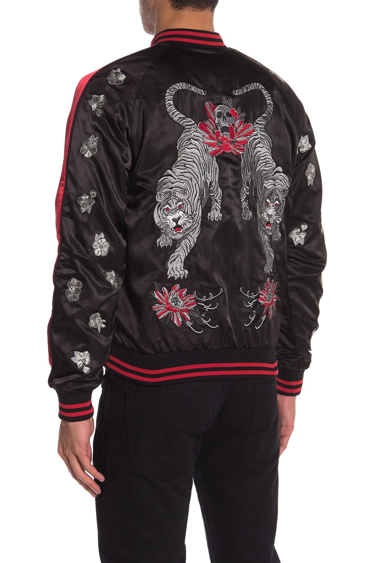 DIESEL Satin Embroidered Skull Bomber Jacket in Black for Men | Lyst