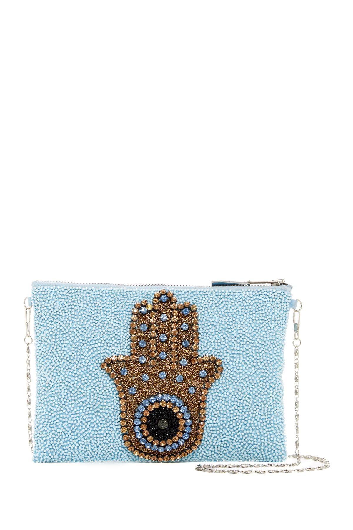 G Lish Hamsa Beaded Pouch In Light Blue Blue Lyst