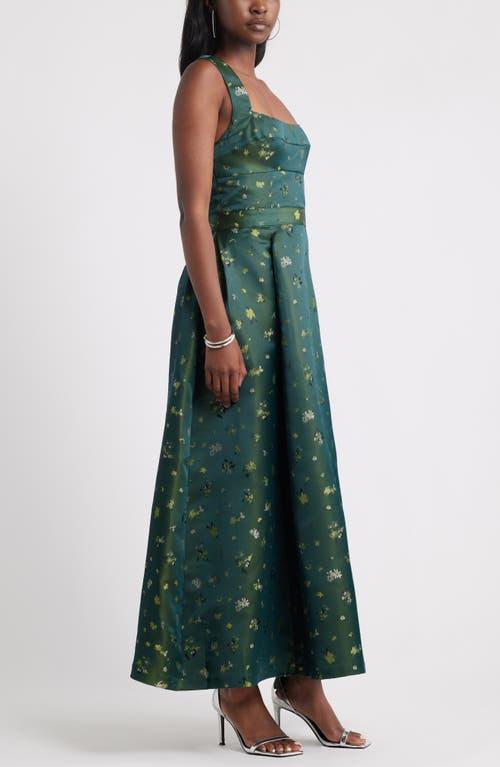 Chelsea28 Pleated Seamed Bodice Jacquard Maxi Cocktail Dress in Green | Lyst