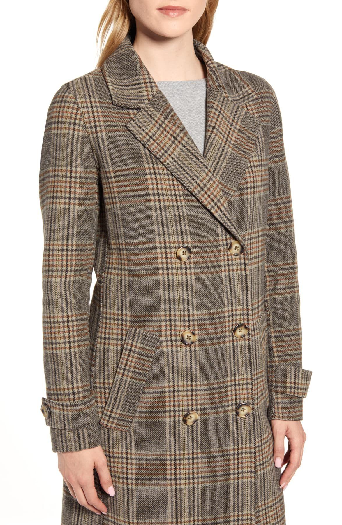 Kenneth Cole Double-breasted Plaid Coat With Faux-fur ...