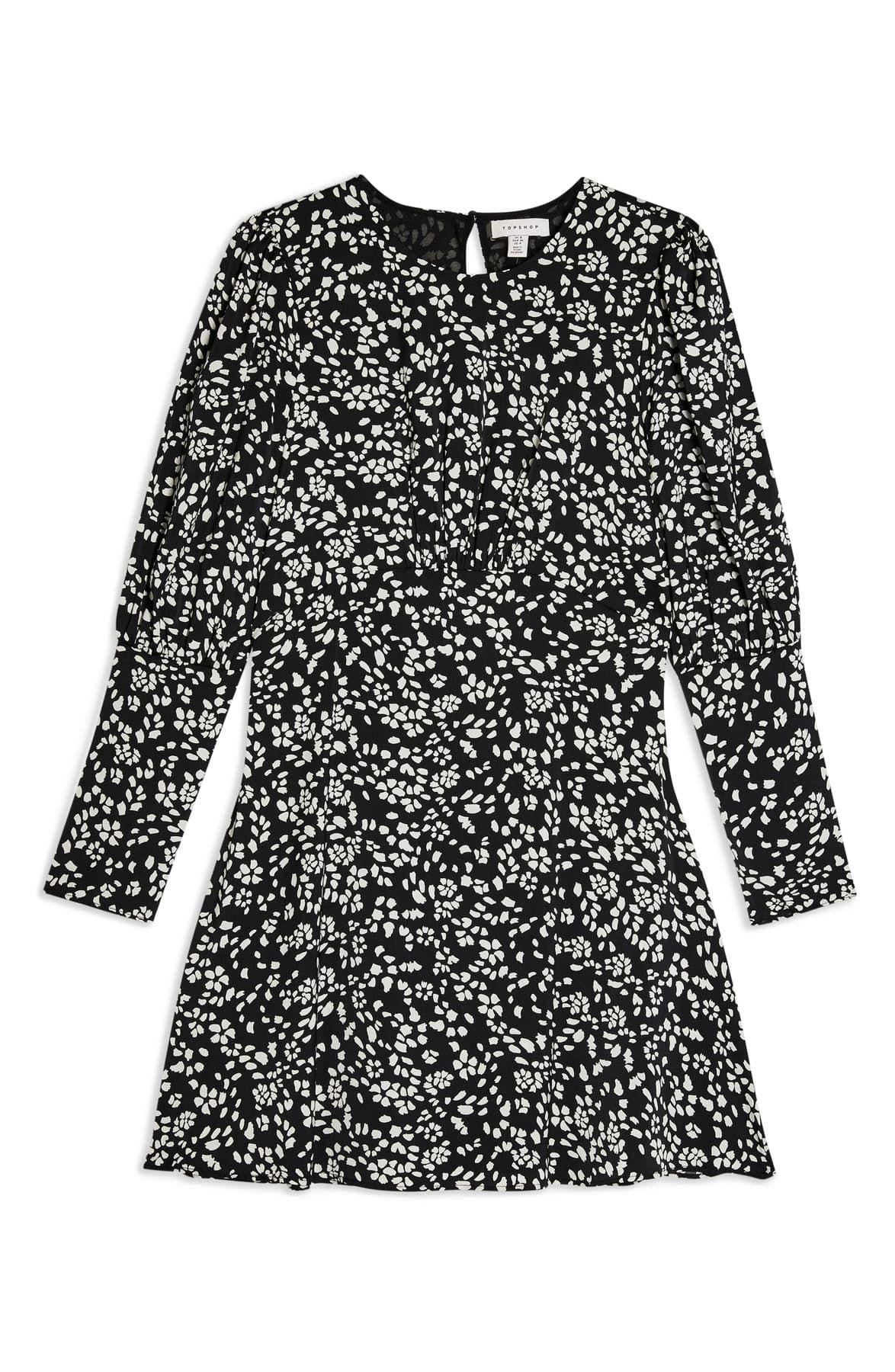 TOPSHOP Synthetic Austin Black And White Printed Long Sleeve Mini Dress -  Lyst
