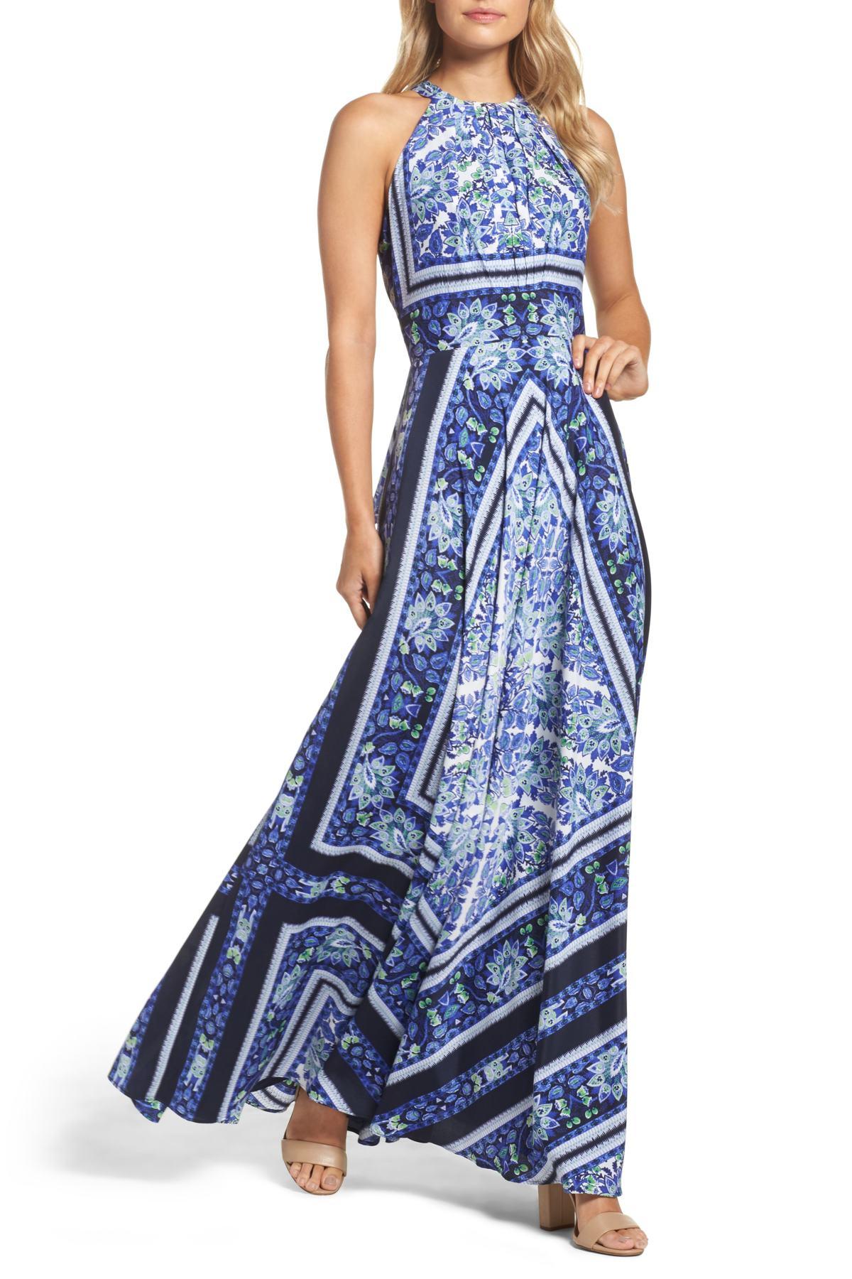 Eliza J Scarf Print Maxi Dress in Navy/ Purple (Blue) - Lyst