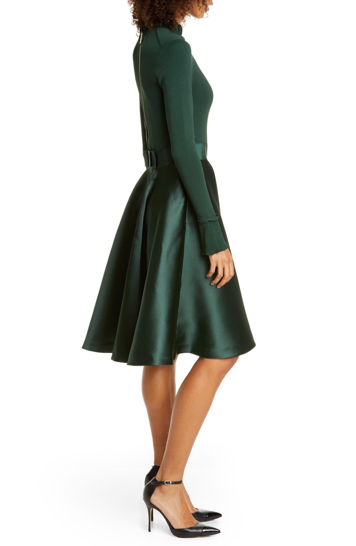 Ted Baker Zadi Long Sleeve Fit & Flare Dress in Green | Lyst