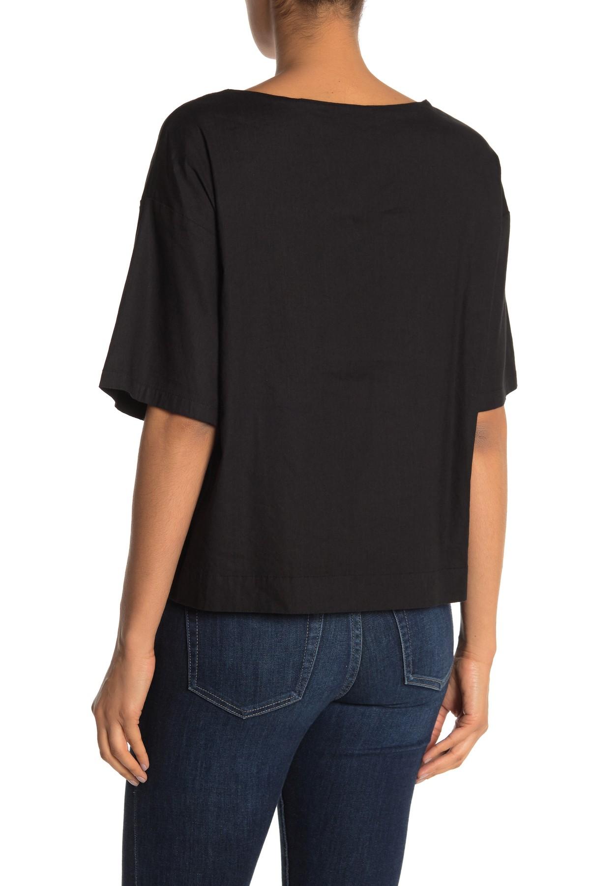 Vince Elbow Length Sleeve Linen Blend T-shirt in Black - Lyst