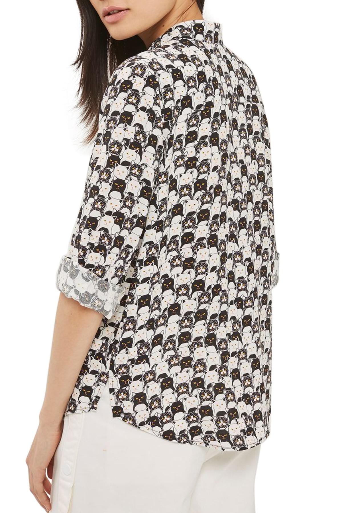 TOPSHOP Synthetic Cat Print Shirt in Black | Lyst