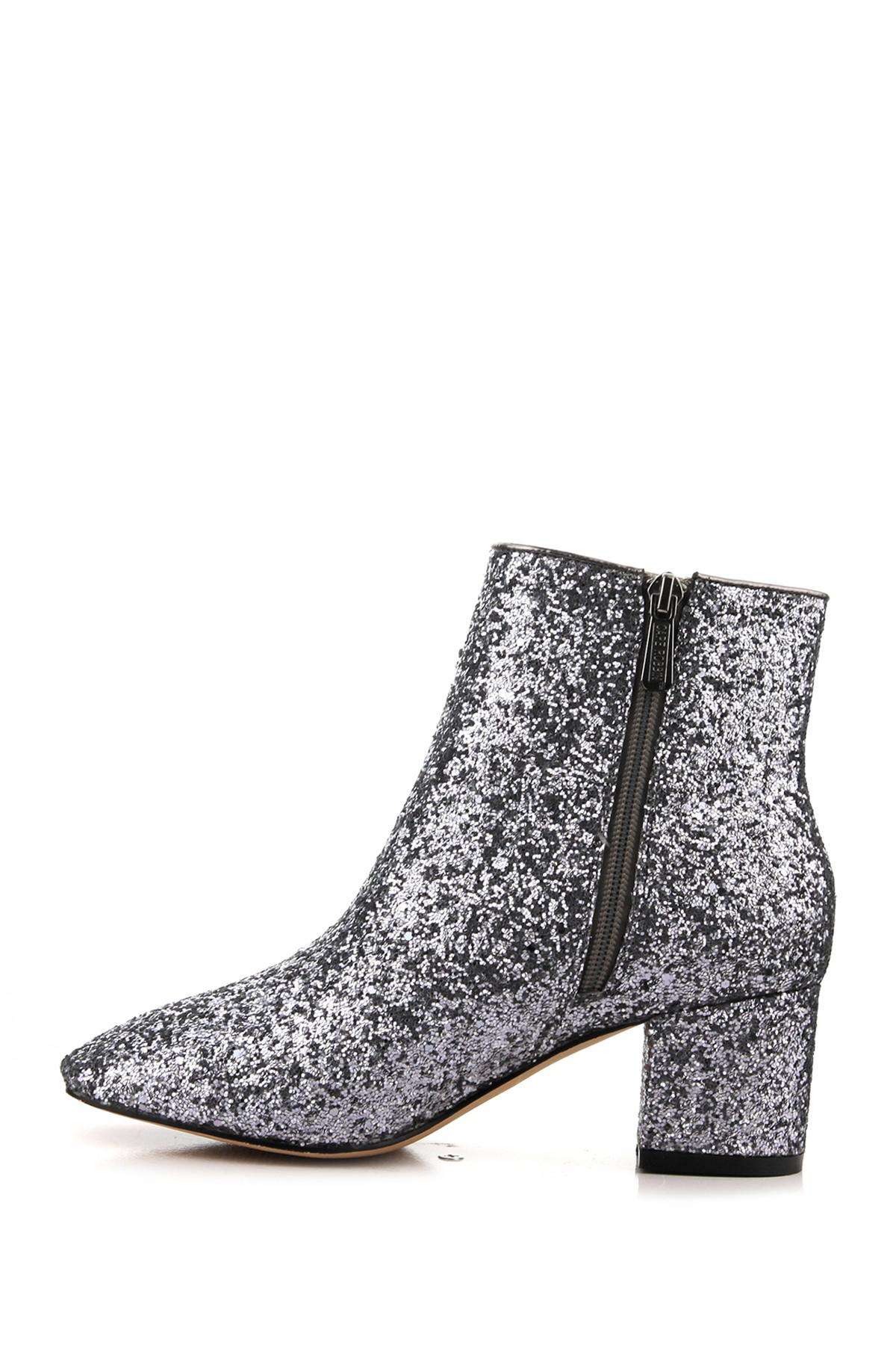 Cape Robbin Tal 1 Pewter Glitter Chunky Block Heeled Short Glitter Ankle Boots