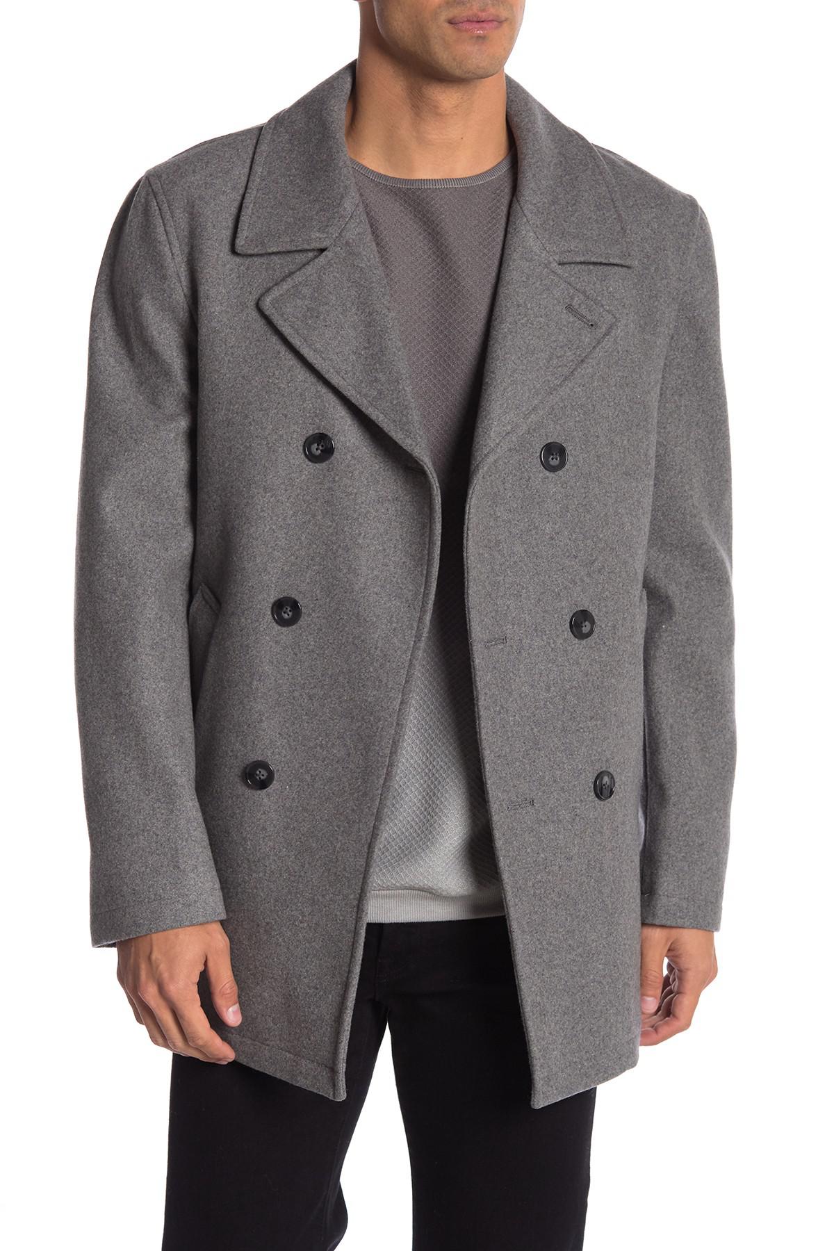 Calvin Klein Wool Notch Collar Front Button Coat in Light Grey (Gray ...