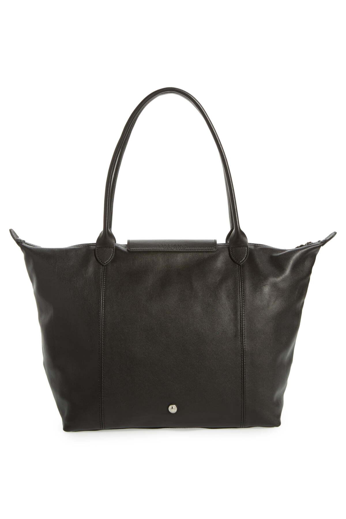 Longchamp 'le Pliage Cuir' Leather Tote in Black | Lyst