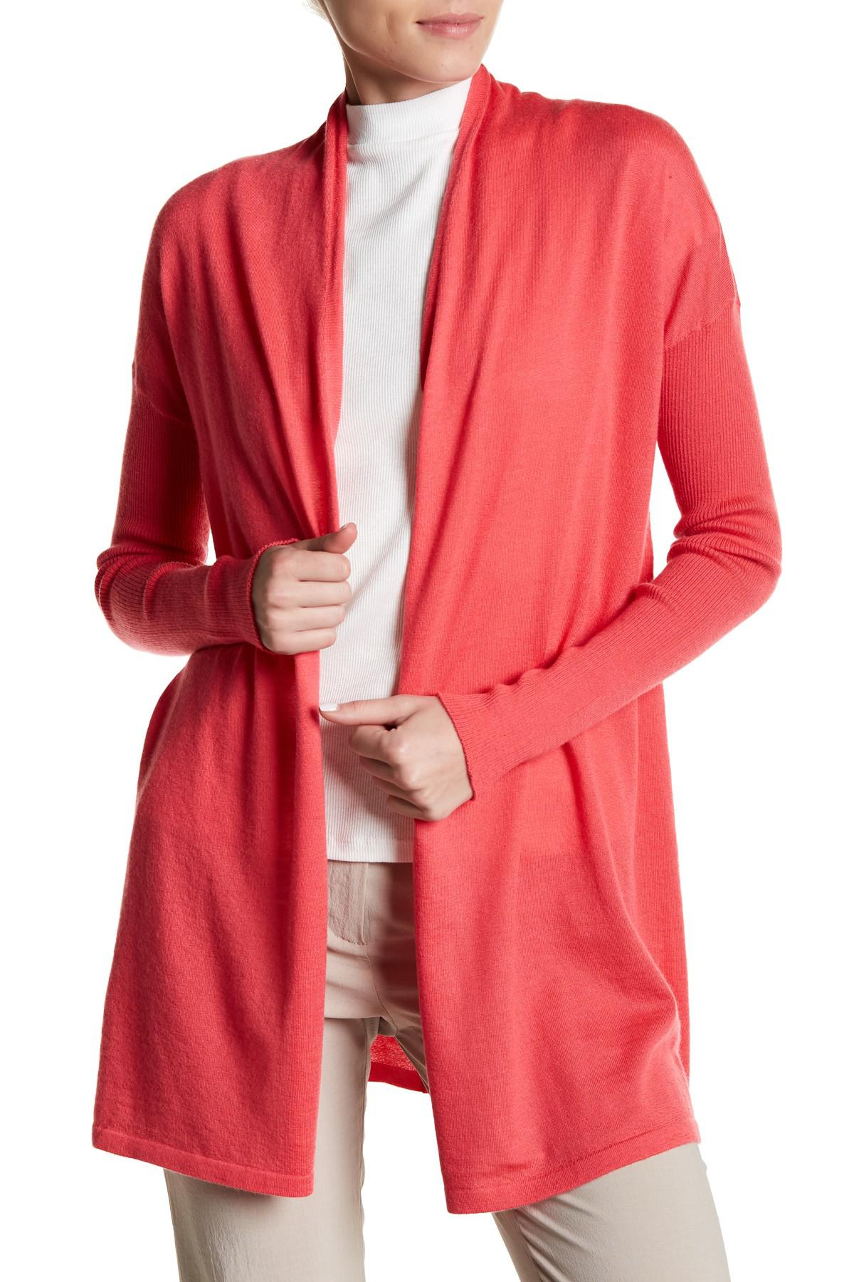 Lyst - Kinross Cashmere Cashmere Ribbed Sleeve Cardigan in Red