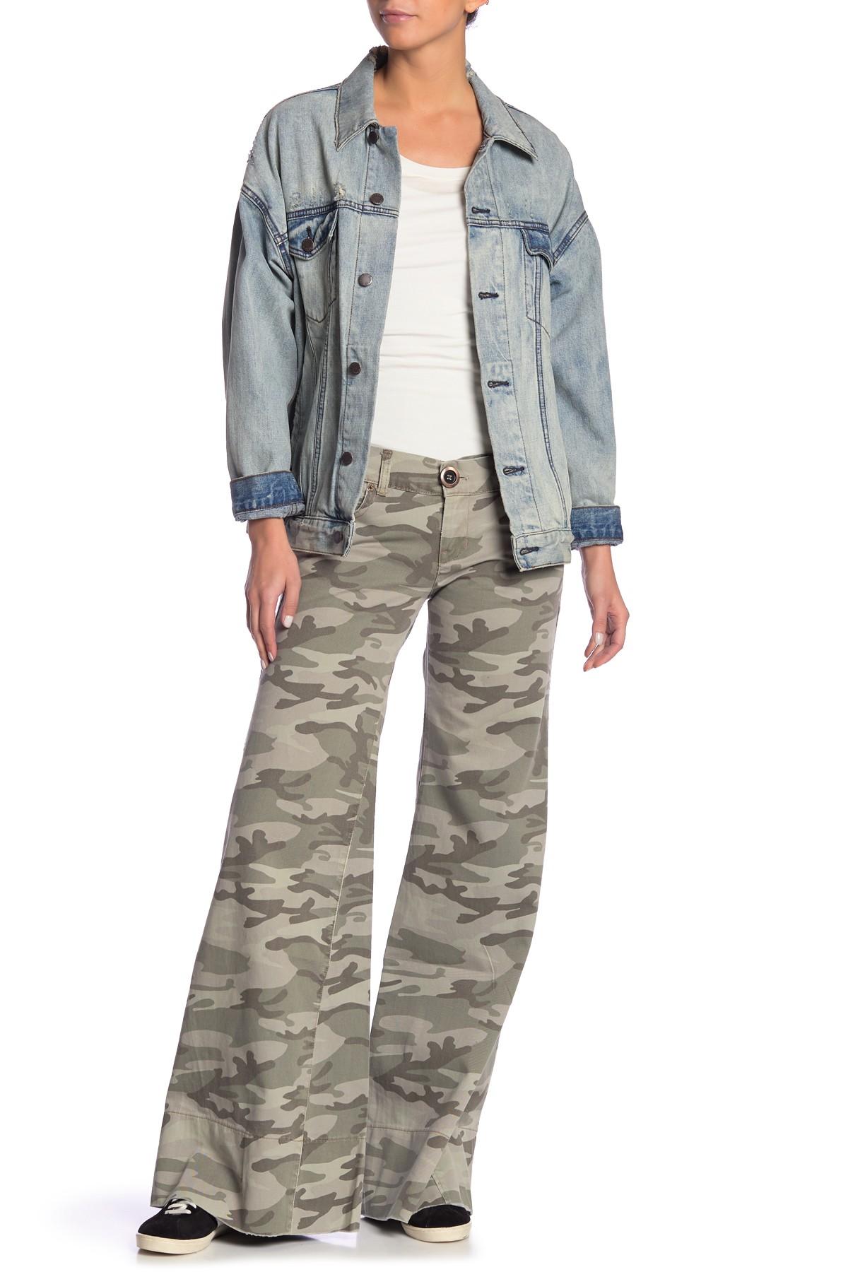 Cotton Camo Printed Wide Leg Pants 