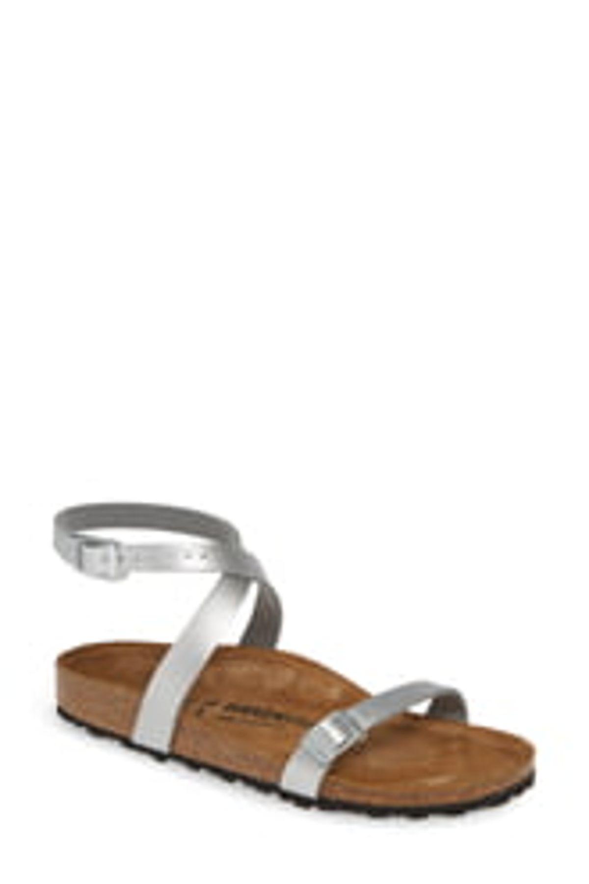 nordstrom rack birkenstock sandals on Birkenstock Leather Daloa Ankle Strap Sandal Narrow Width Discontinued In Silver Metallic Lyst