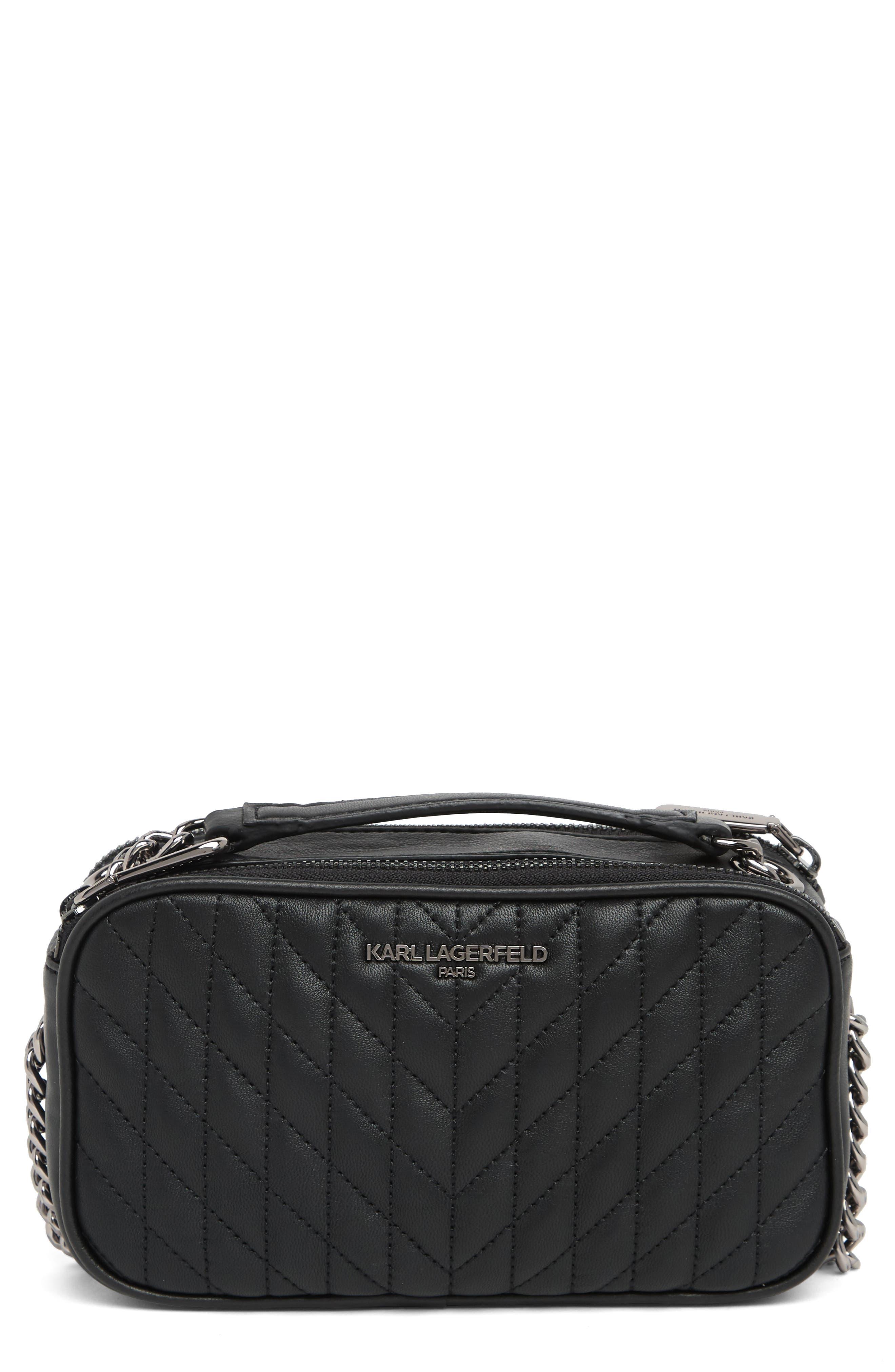 Karl Lagerfeld Karolina Quilted Leather Crossbody Bag In Black/silver