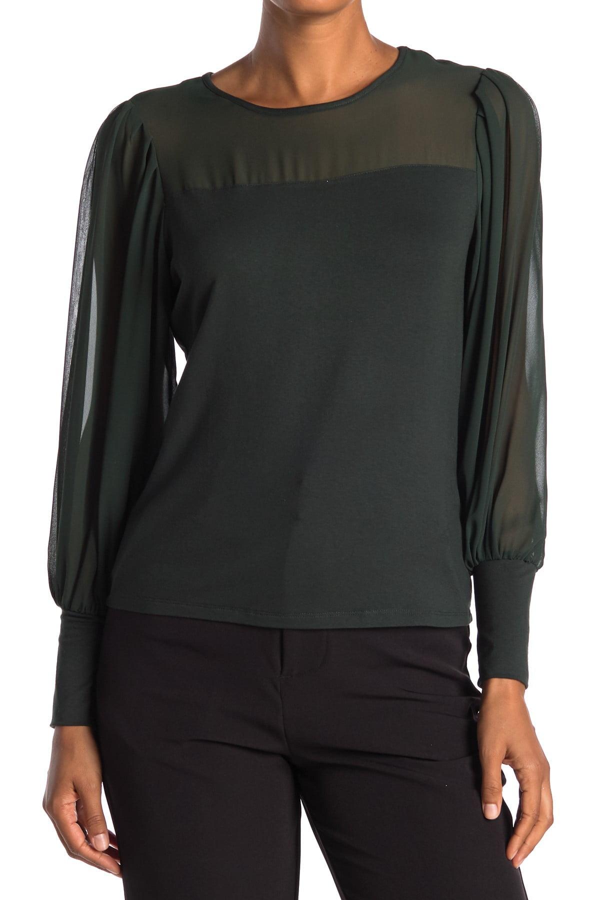 Vince Camuto Mixed Media Chiffon Long Sleeve Blouse in Black | Lyst