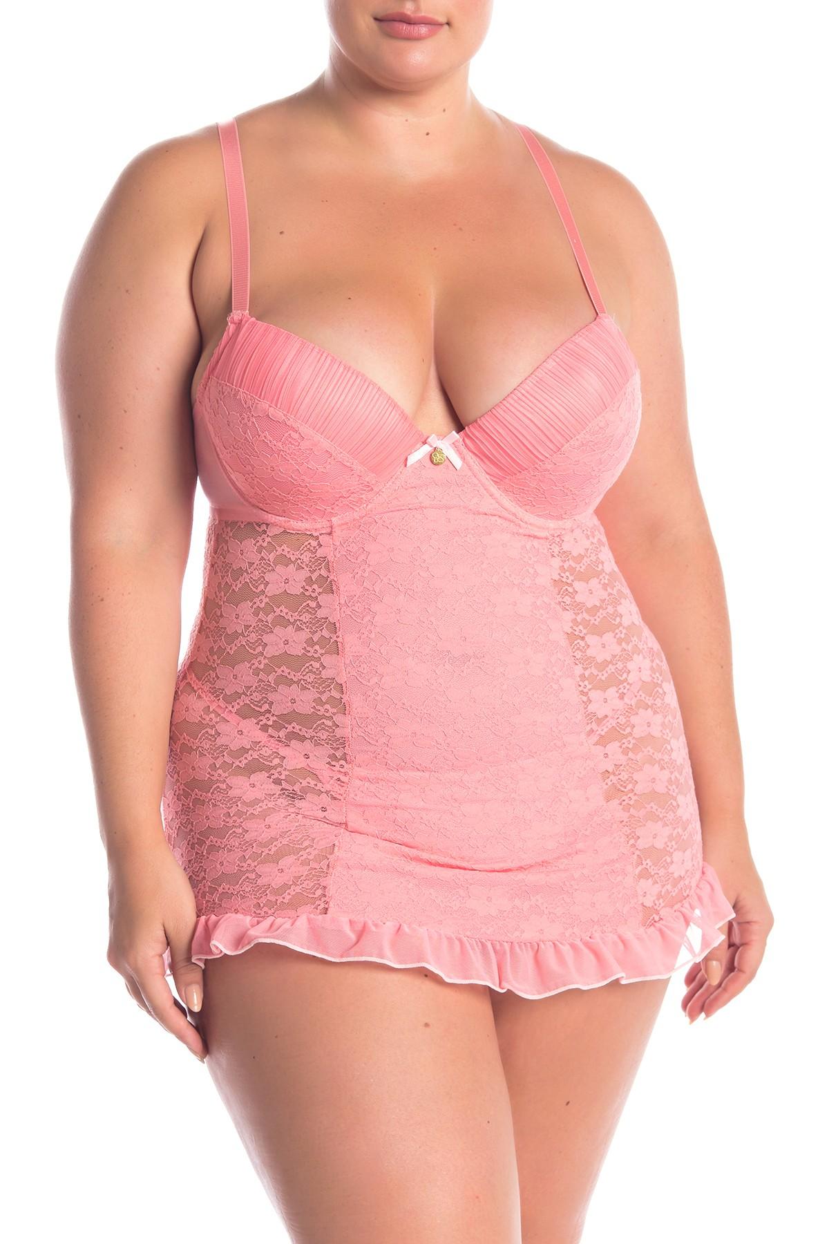 Jessica Simpson Ruffled Lace Chemise & Thong 2-piece Set (plus Size) in  Pink | Lyst