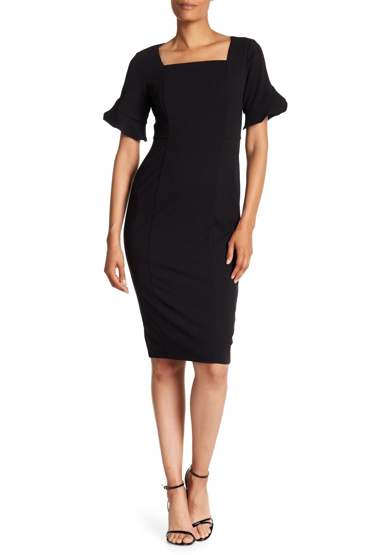Donna Morgan Synthetic Ruffle Sleeve Sheath Dress in Black - Lyst