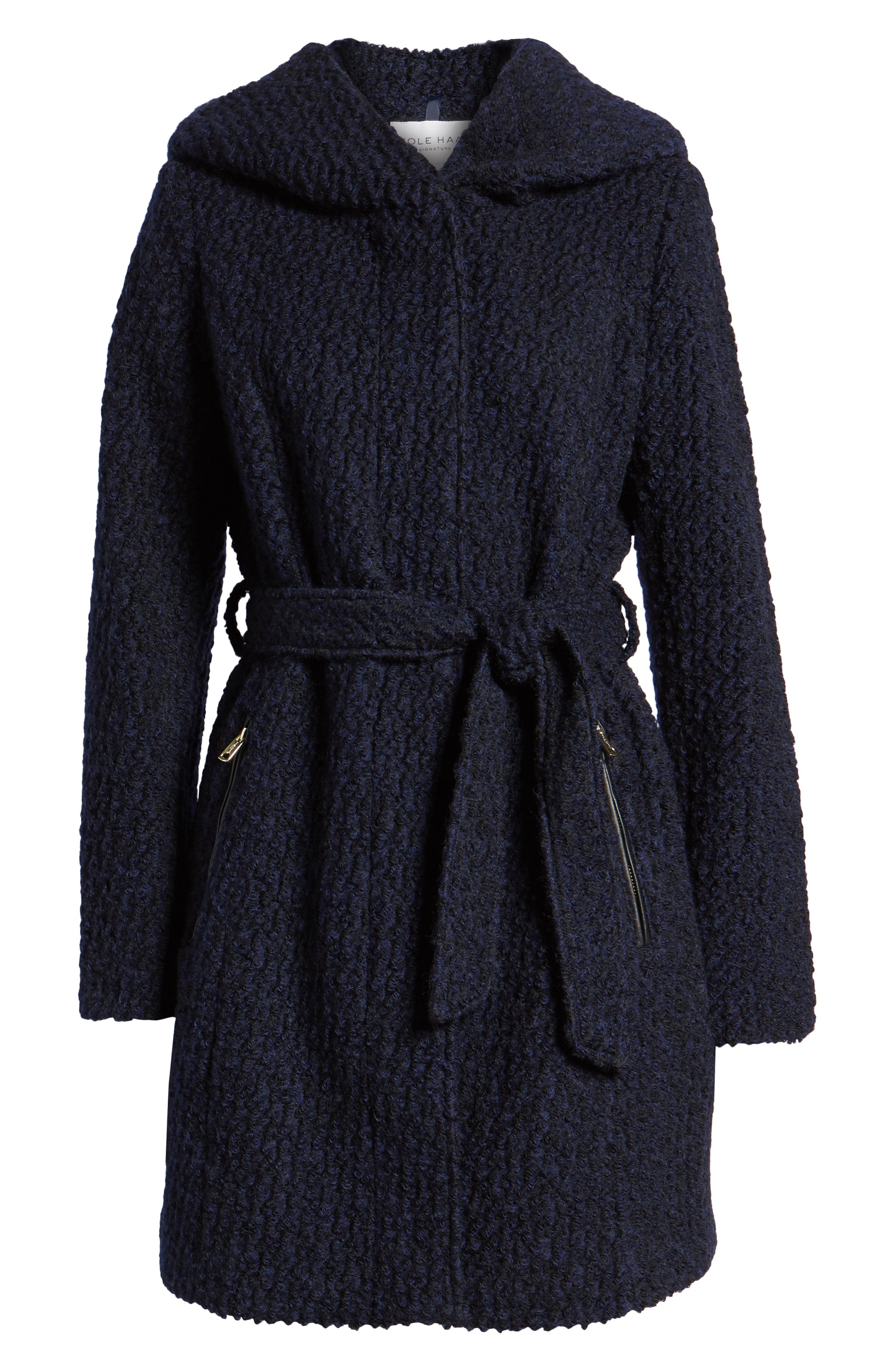 cole haan boucle hooded wrap coat